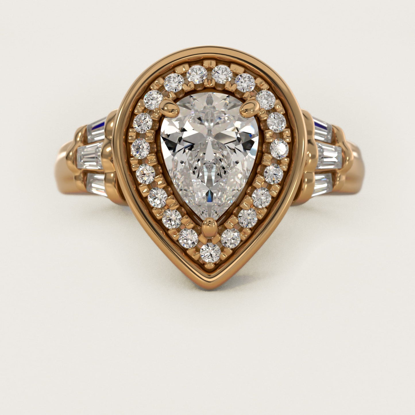 Square Halo Diamond Engagement Ring in 18k Yellow Gold By Zac Zac Posen - Pear Center