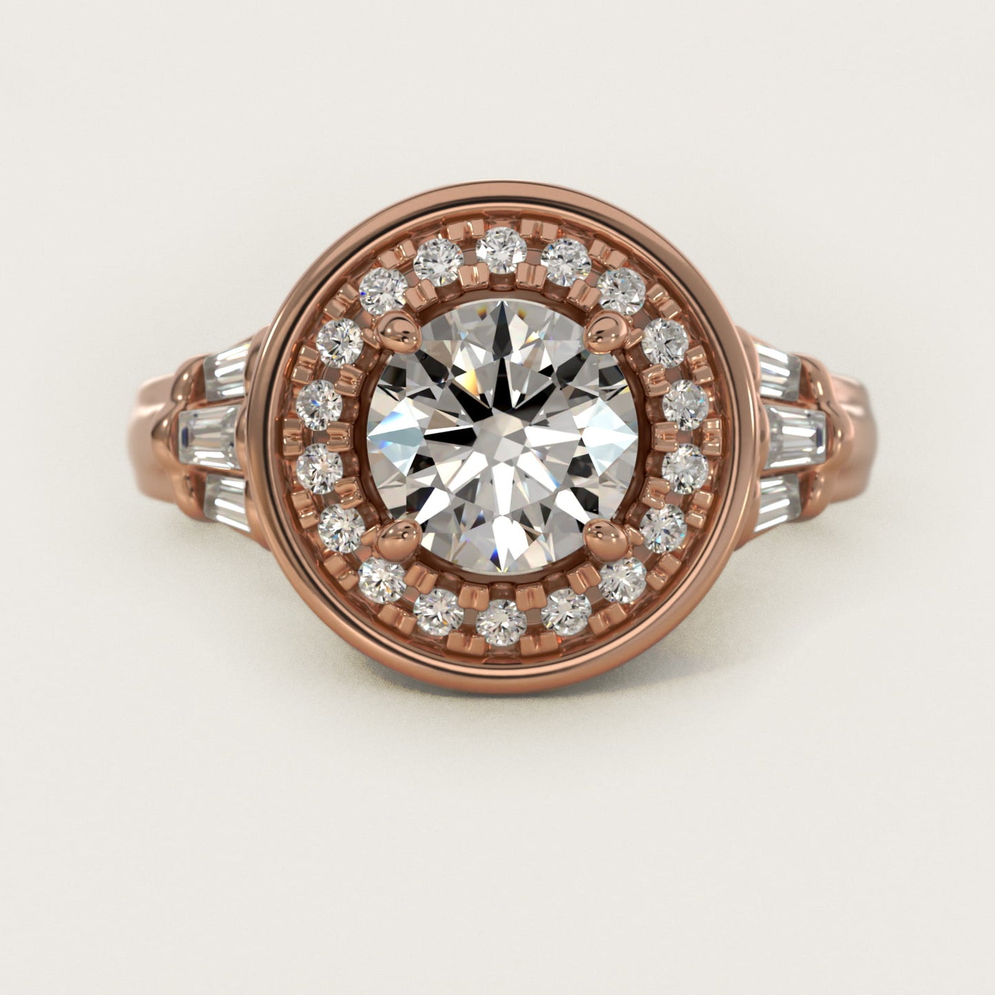 Square Halo Diamond Engagement Ring in 18k Rose Gold By Zac Zac Posen - Round Center