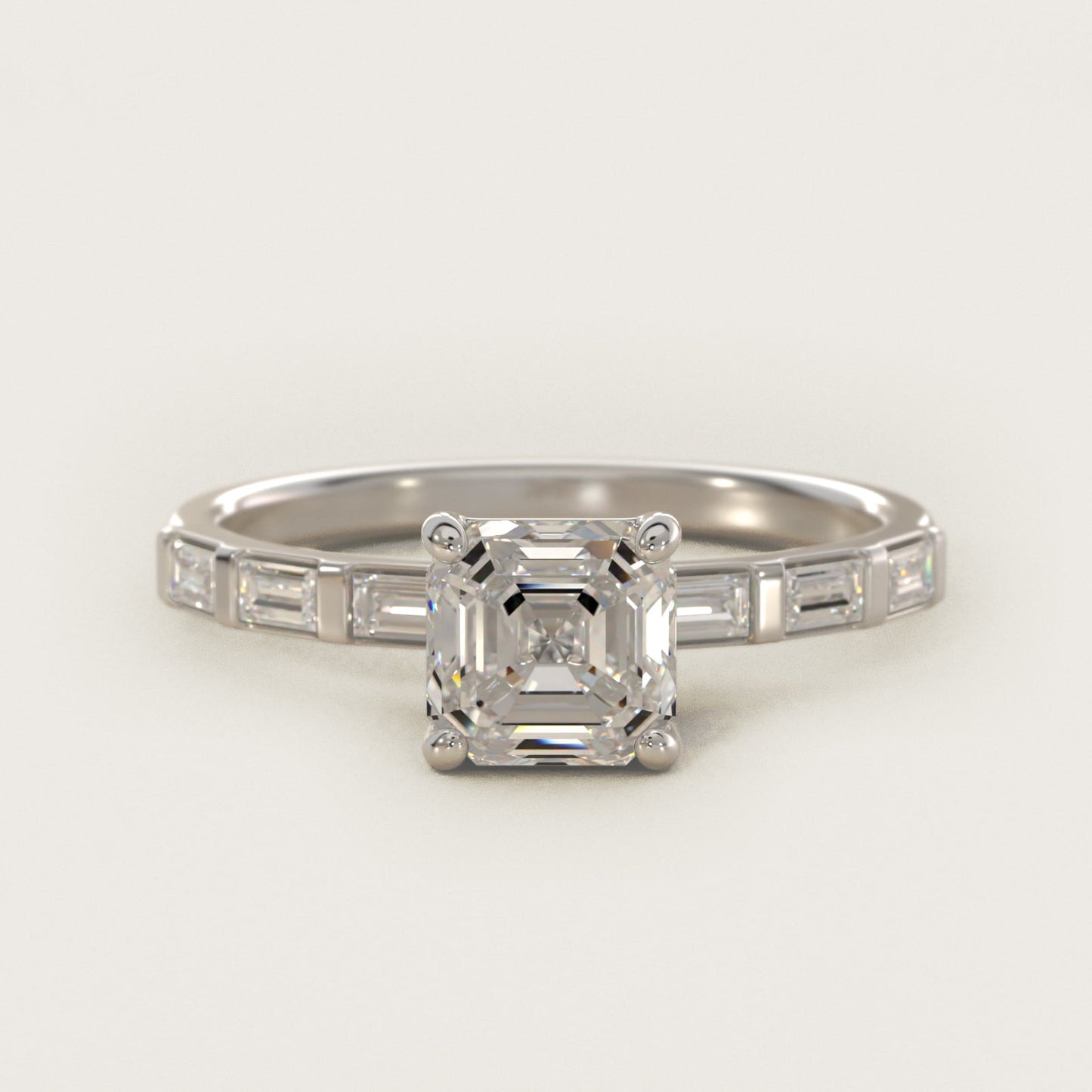Straight Baguette Row Side Stone Diamond Engagement Ring In 14K White Gold By James Allen - Asscher Center