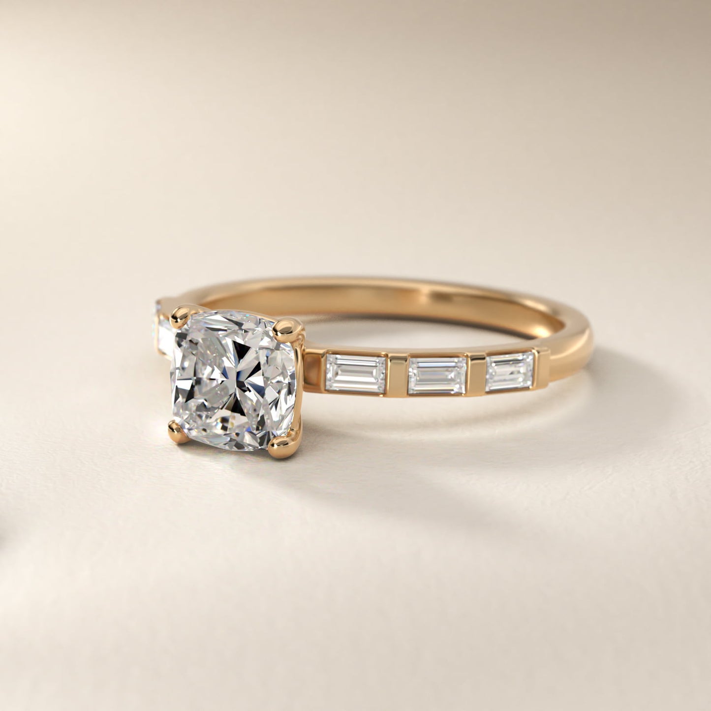 Straight Baguette Row Side Stone Diamond Engagement Ring In 14K Yellow Gold By James Allen - Cushion Center
