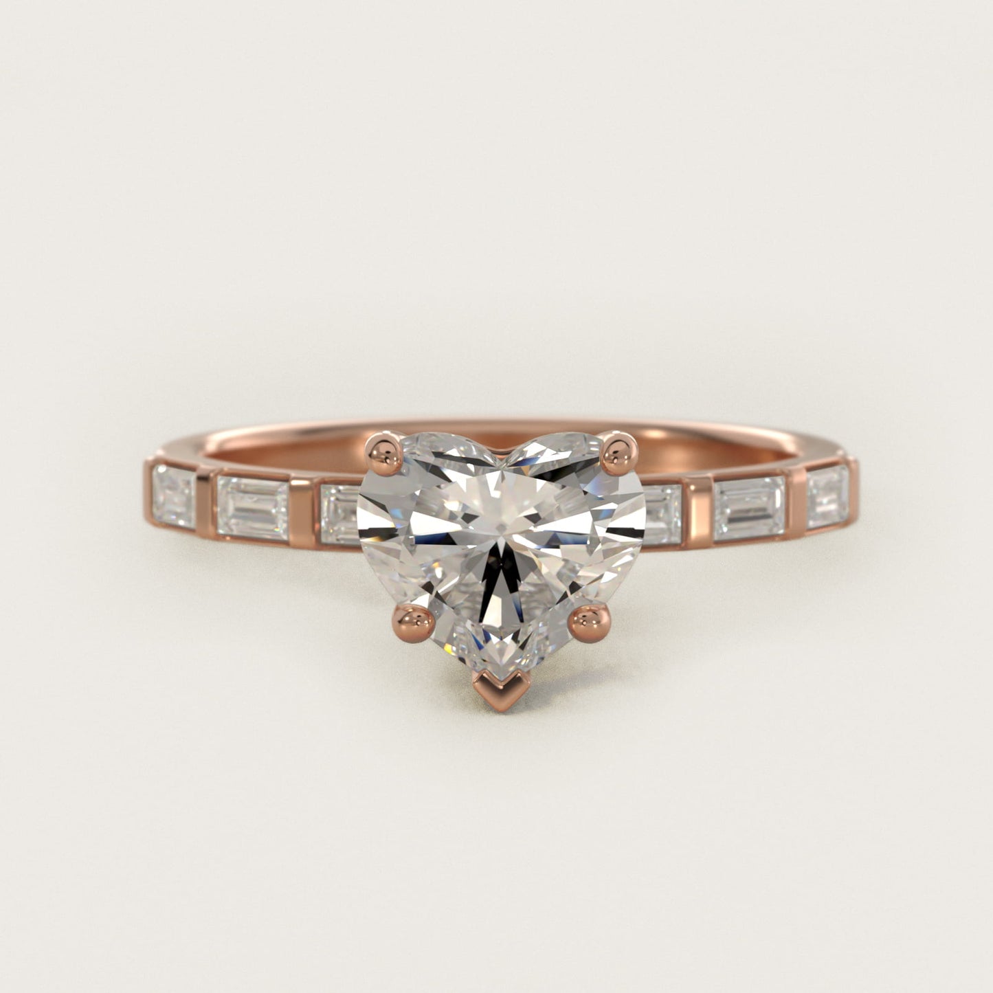 Straight Baguette Row Side Stone Diamond Engagement Ring In 18k Rose Gold By James Allen - Heart Center