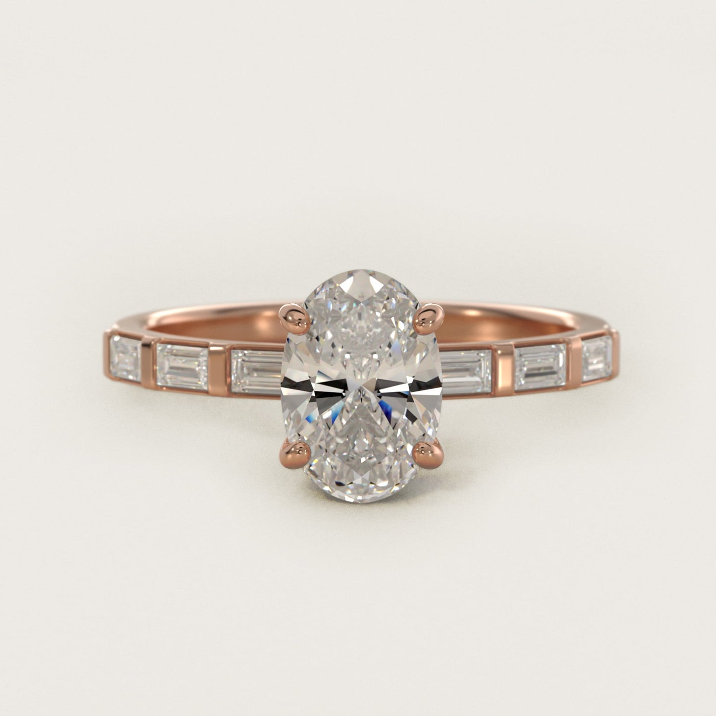 Straight Baguette Row Side Stone Diamond Engagement Ring In 14K Rose Gold By James Allen - Oval Center