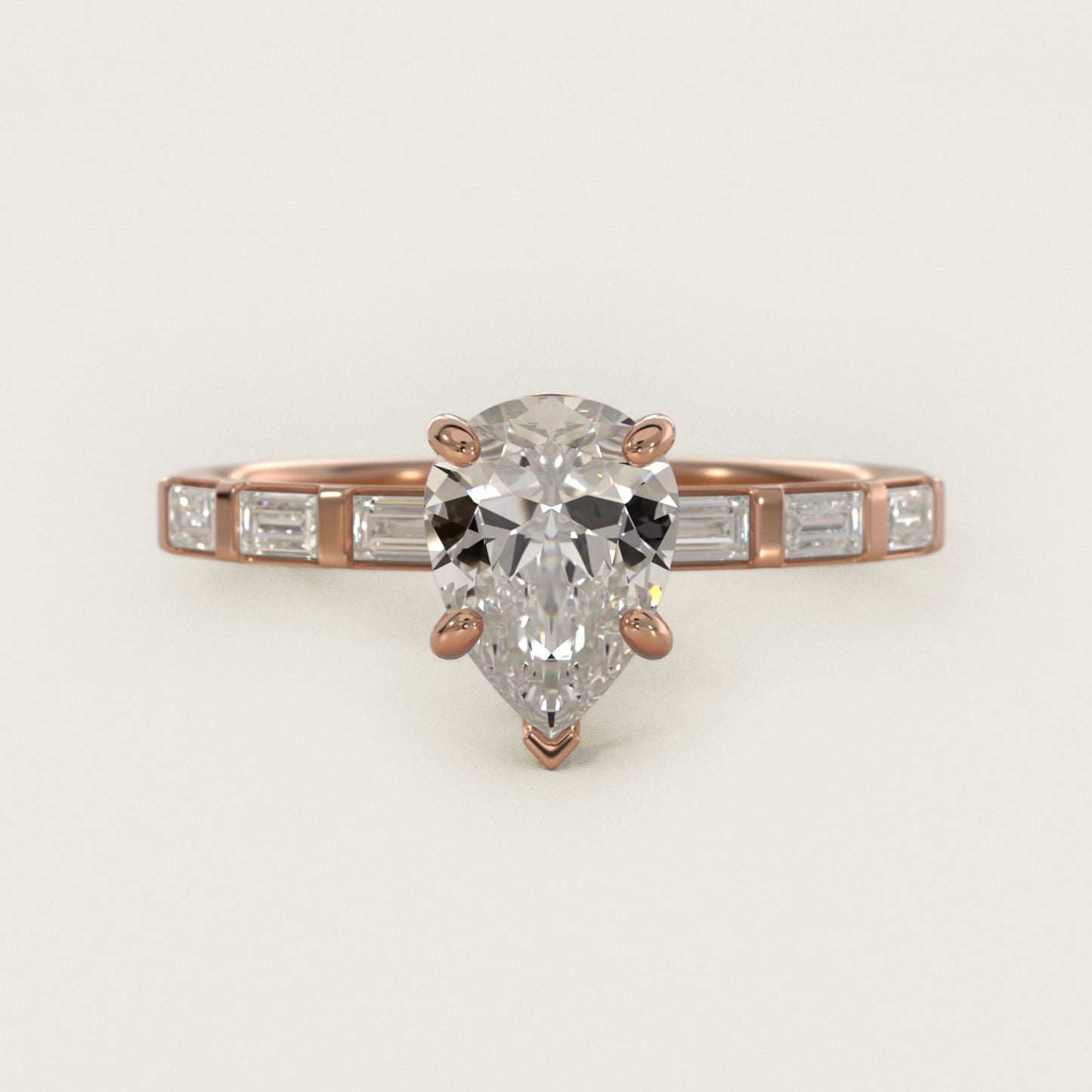 Straight Baguette Row Side Stone Diamond Engagement Ring In 14K Rose Gold By James Allen - Pear Center