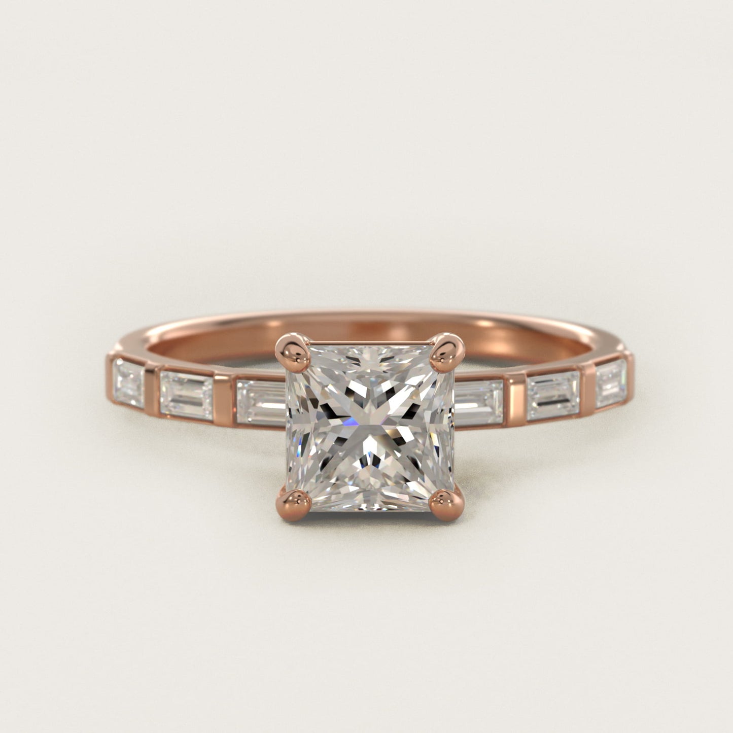 Straight Baguette Row Side Stone Diamond Engagement Ring In 18k Rose Gold By James Allen - Princess Center