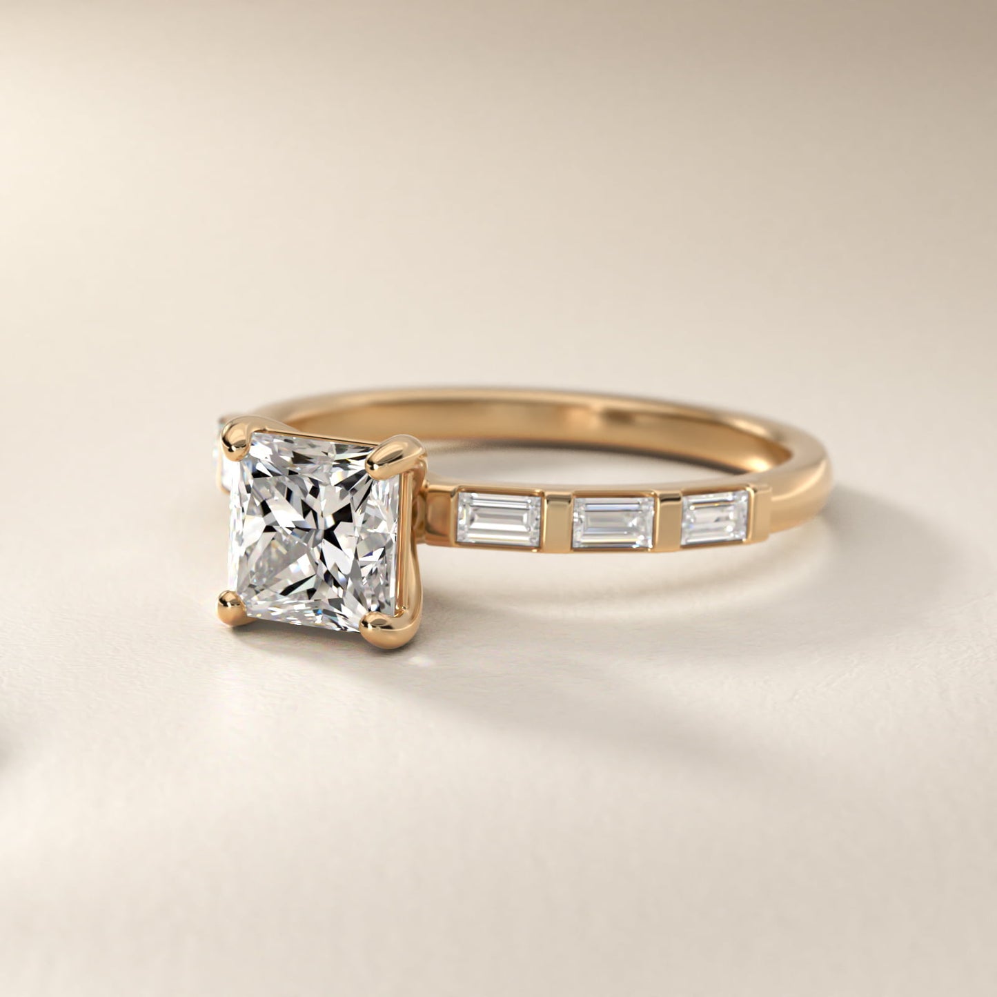 Straight Baguette Row Side Stone Diamond Engagement Ring In 18k Yellow Gold By James Allen - Princess Center