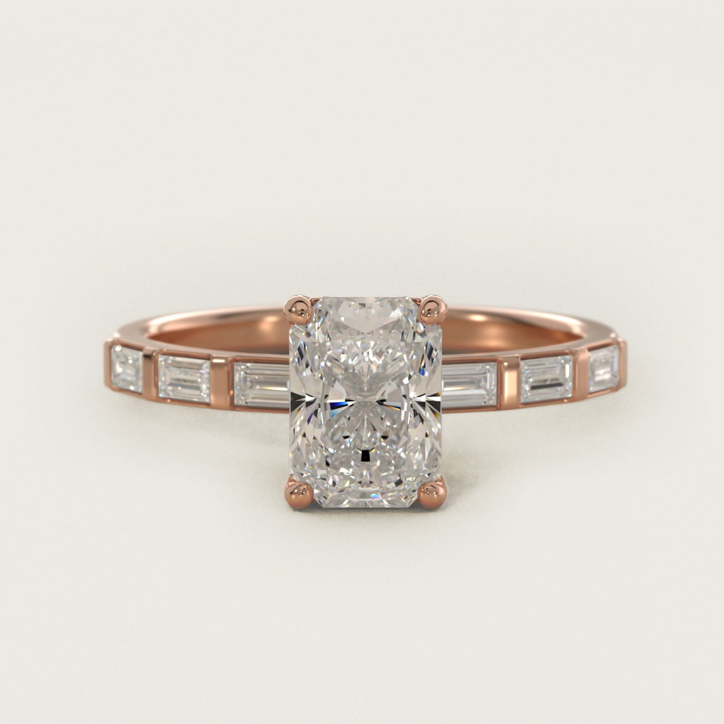 Straight Baguette Row Side Stone Diamond Engagement Ring In 18k Rose Gold By James Allen - Radiant Center