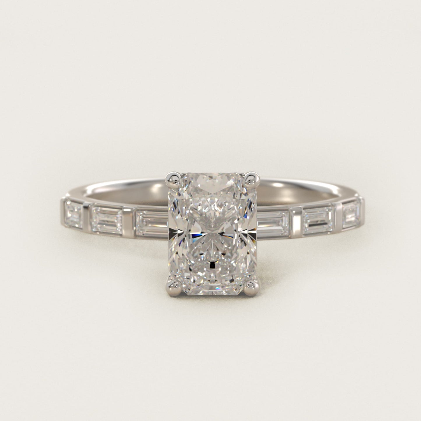 Straight Baguette Row Side Stone Diamond Engagement Ring In 18k White Gold By James Allen - Radiant Center