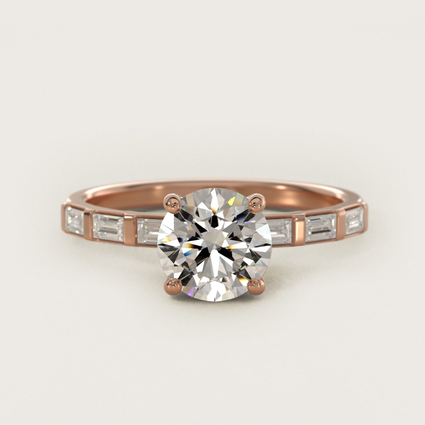 Straight Baguette Row Side Stone Diamond Engagement Ring In 14K Rose Gold By James Allen - Round Center