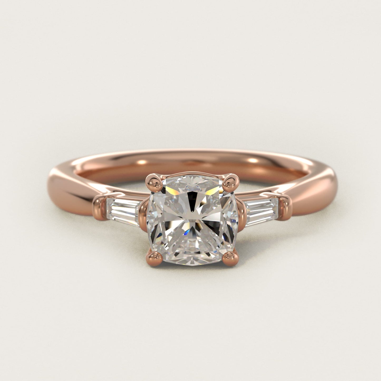 Tapered Baguette Diamond Engagement Ring in 14k Rose Gold (1/6 ct. tw.) - Cushion Center