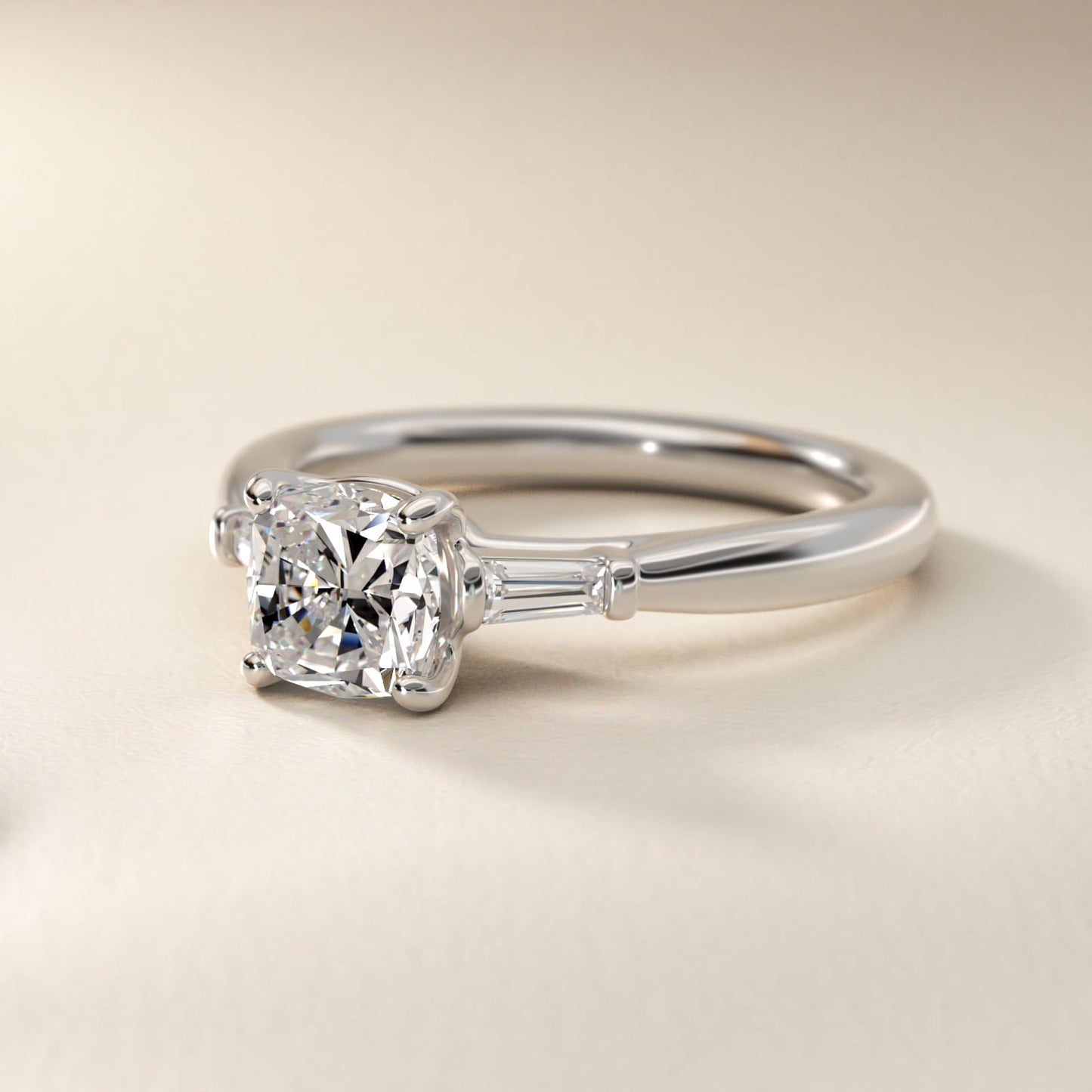 Tapered Baguette Diamond Engagement Ring in Platinum (1/6 ct. tw.) - Cushion Center