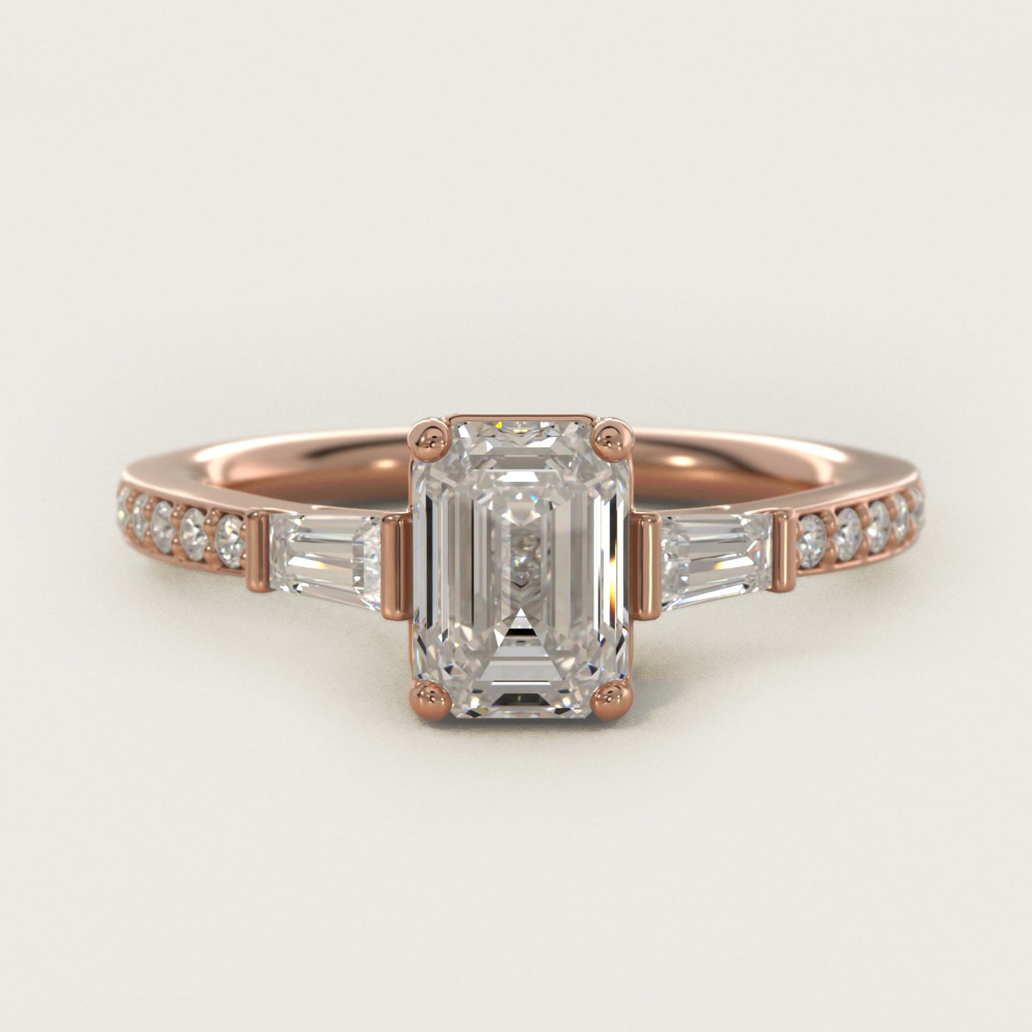 Tapered Baguette Diamond Cathedral Engagement Ring in 18k Rose Gold (1/3 ct. tw.) - Emerald Center