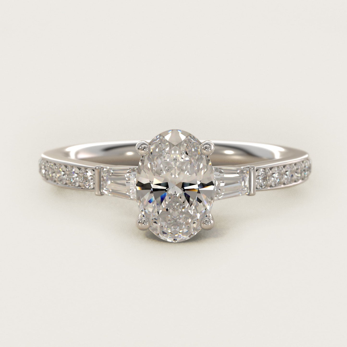 Tapered Baguette Diamond Cathedral Engagement Ring in 18k White Gold (1/3 ct. tw.) - Oval Center