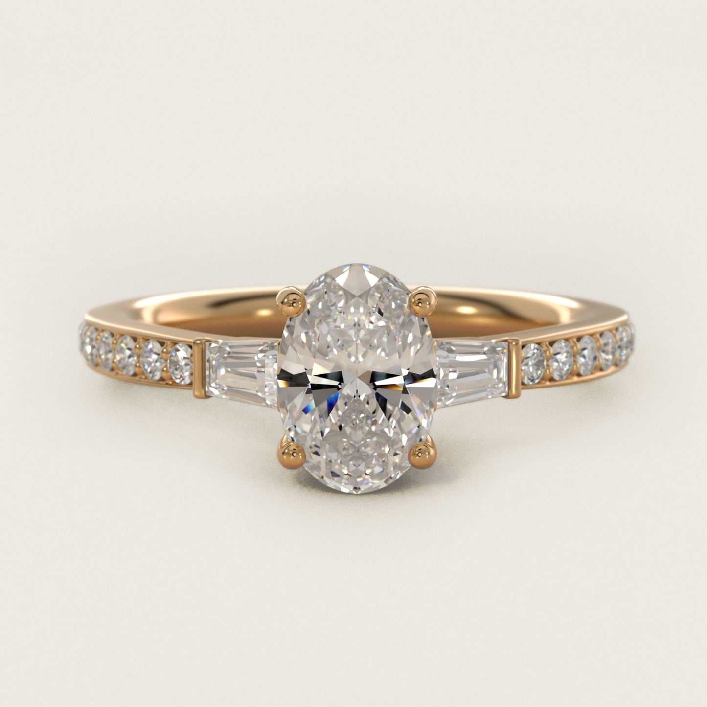 Tapered Baguette Diamond Cathedral Engagement Ring in 14k Yellow Gold (1/3 ct. tw.) - Oval Center