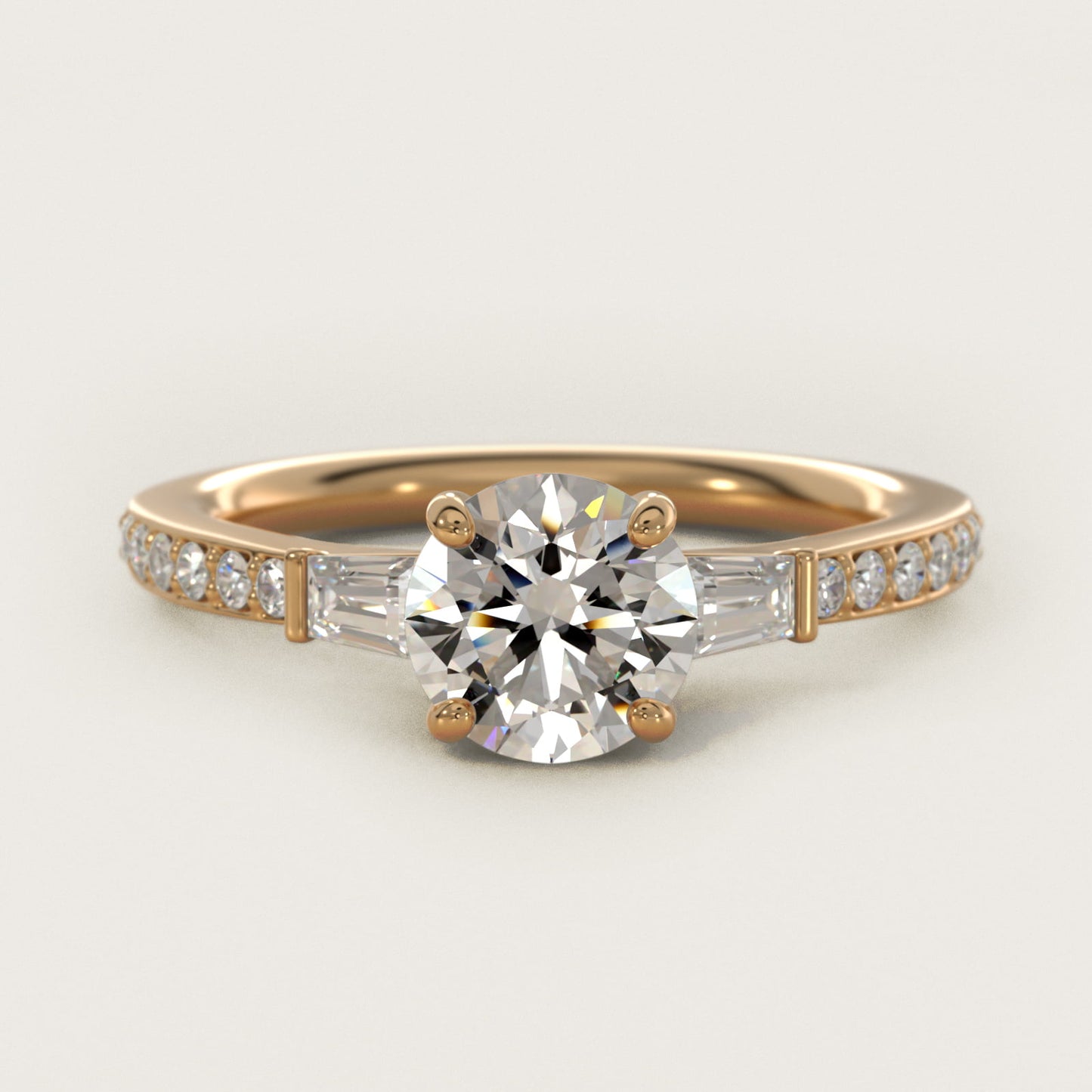 Tapered Baguette Diamond Cathedral Engagement Ring in 18k Yellow Gold (1/3 ct. tw.) - Round Center