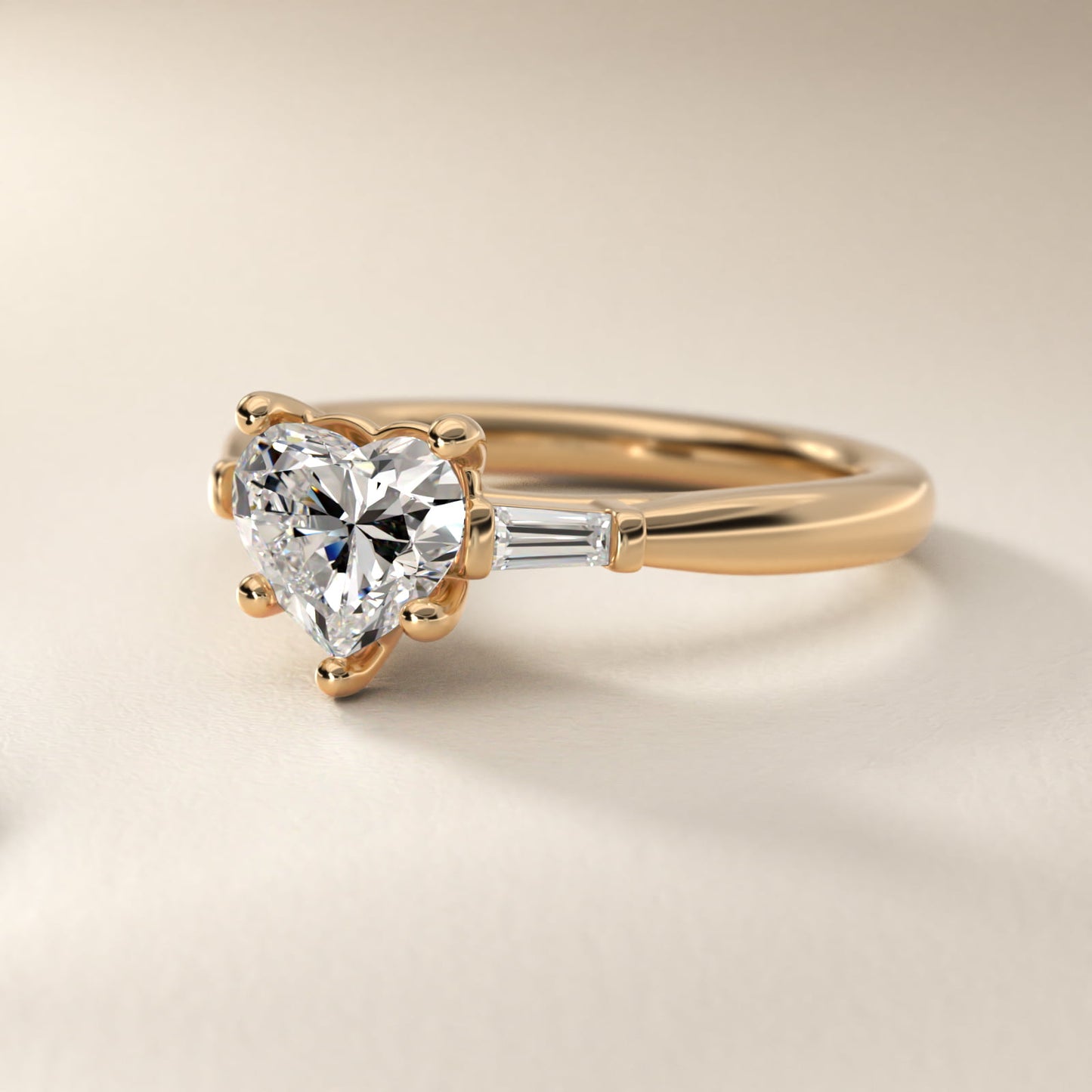 Tapered Baguette Diamond Engagement Ring in 14k Yellow Gold (1/6 ct. tw.) - Heart Center