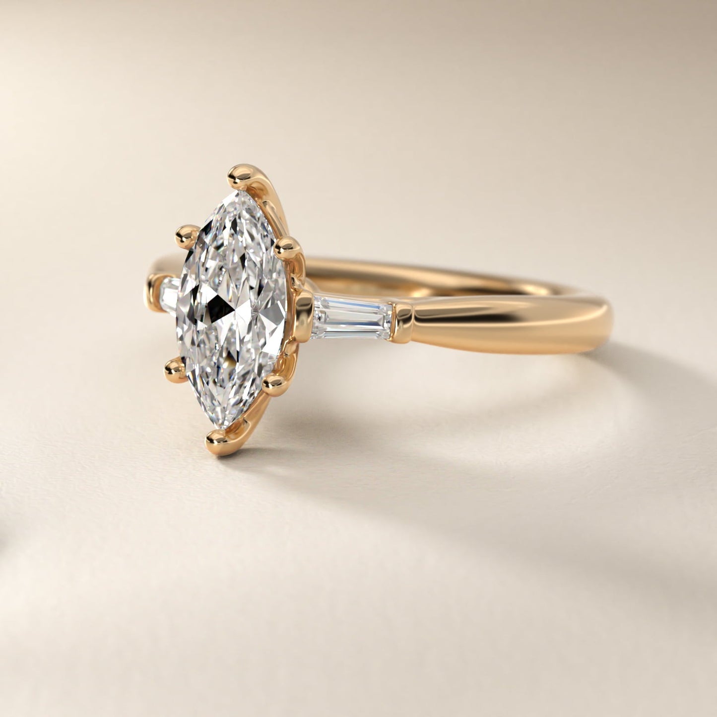 Tapered Baguette Diamond Engagement Ring in 18k Yellow Gold (1/6 ct. tw.) - Marquise Center