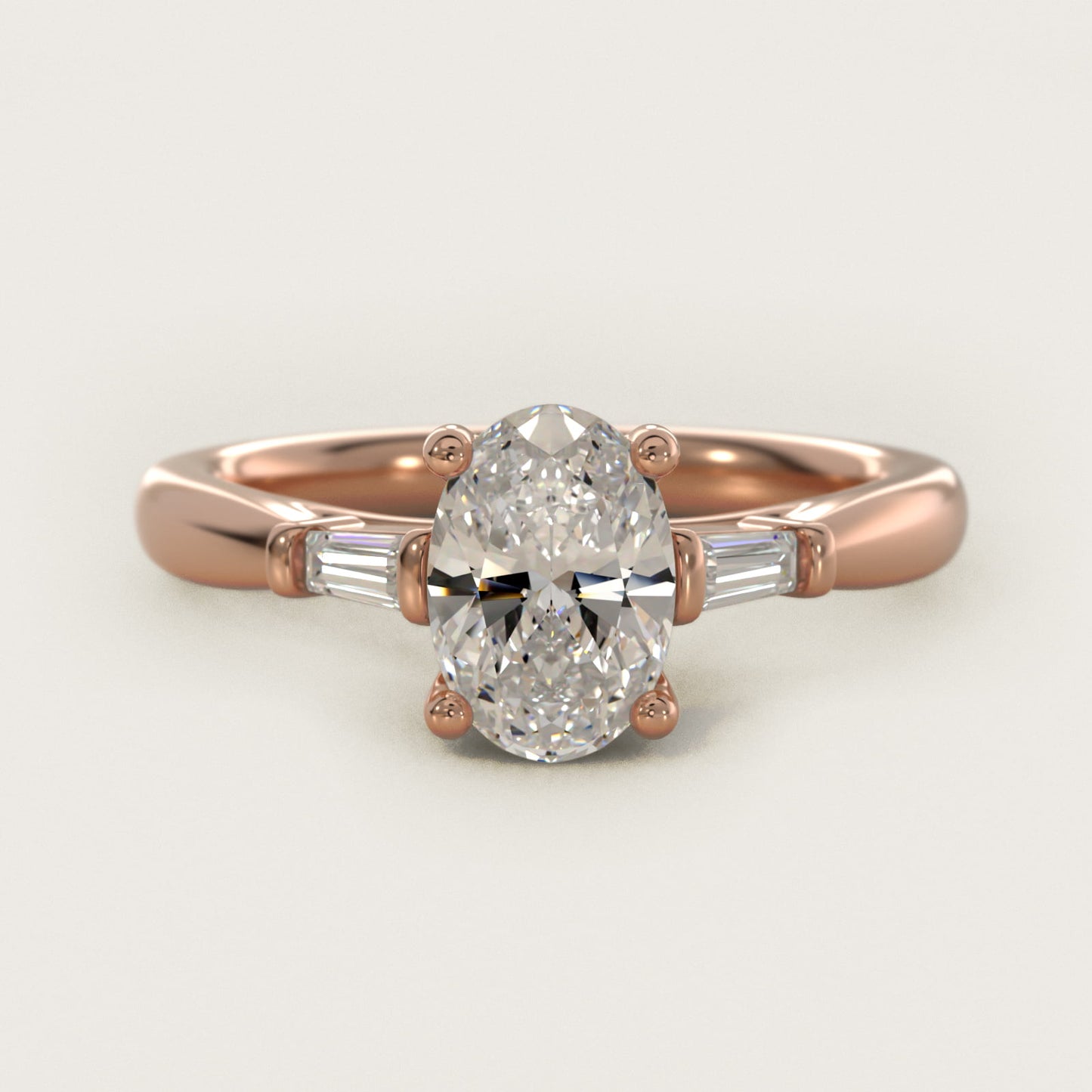 Tapered Baguette Diamond Engagement Ring in 14k Rose Gold (1/6 ct. tw.) - Oval Center