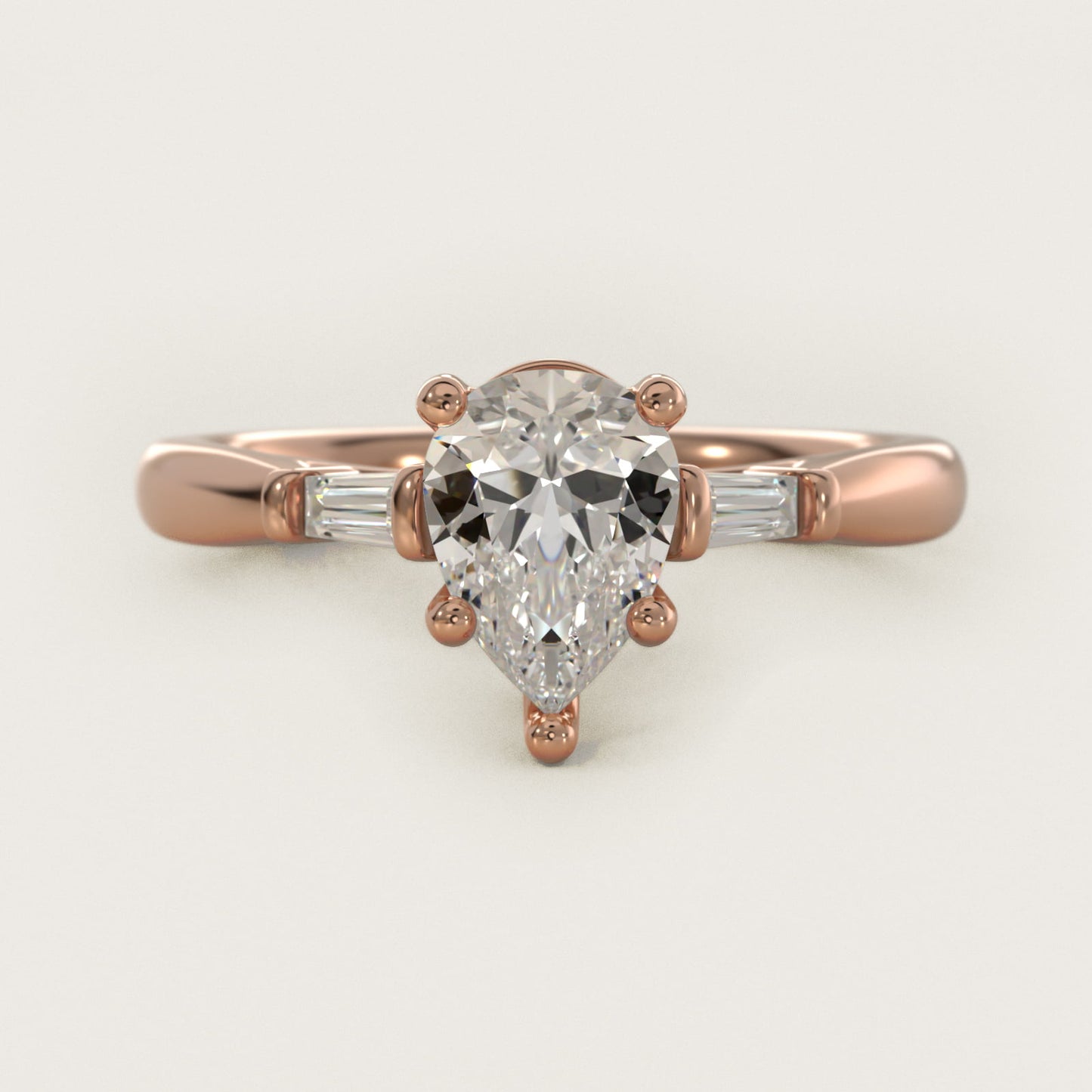 Tapered Baguette Diamond Engagement Ring in 14k Rose Gold (1/6 ct. tw.) - Pear Center