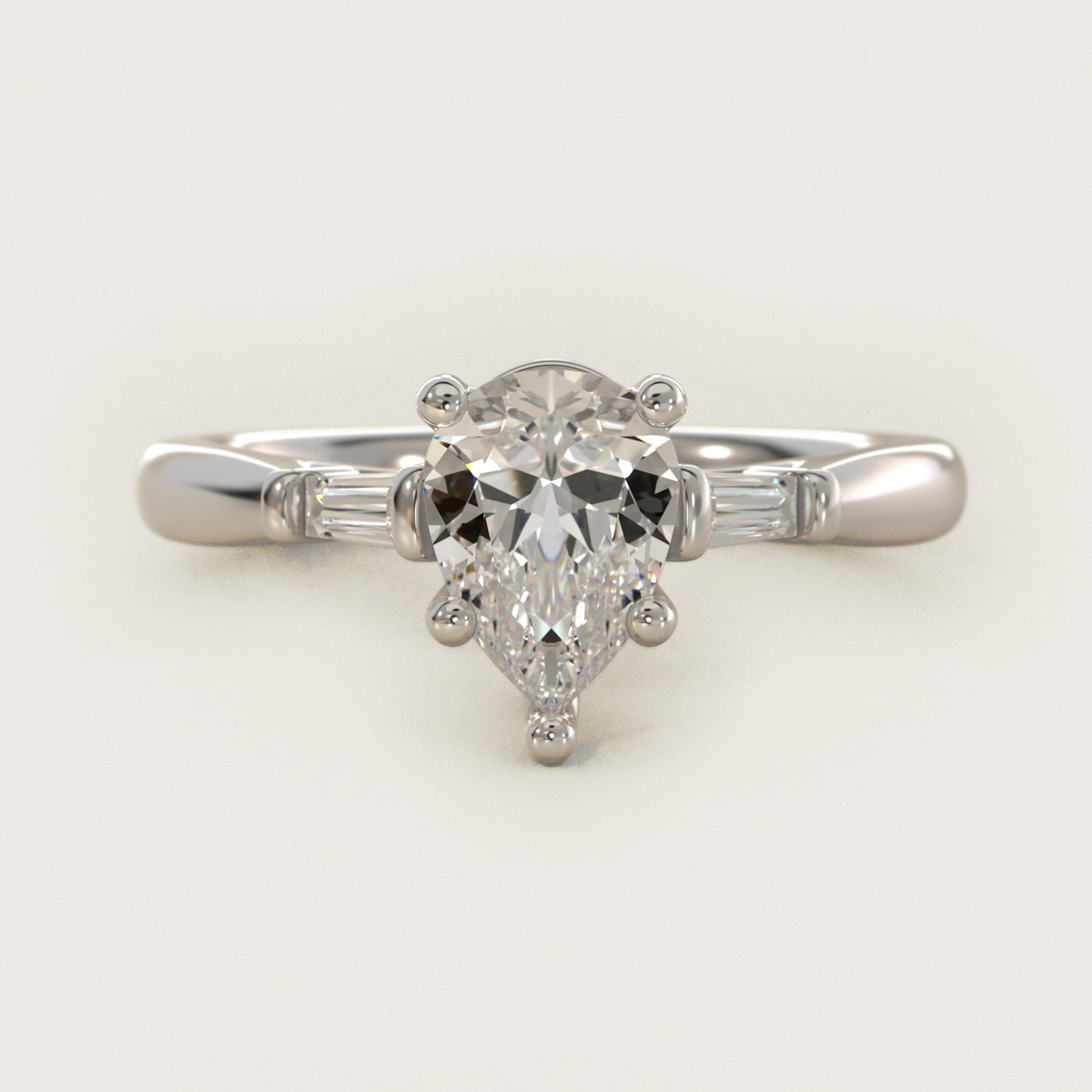 Tapered Baguette Diamond Engagement Ring in 18k White Gold (1/6 ct. tw.) - Pear Center
