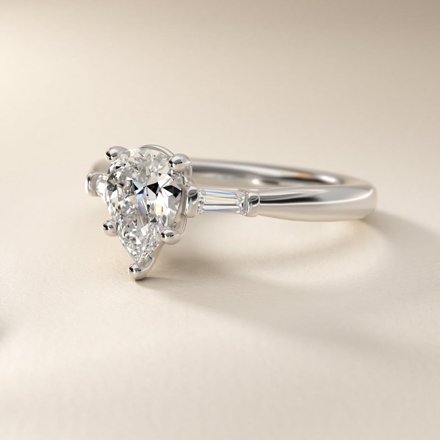 Tapered Baguette Diamond Engagement Ring in Platinum (1/6 ct. tw.) - Pear Center