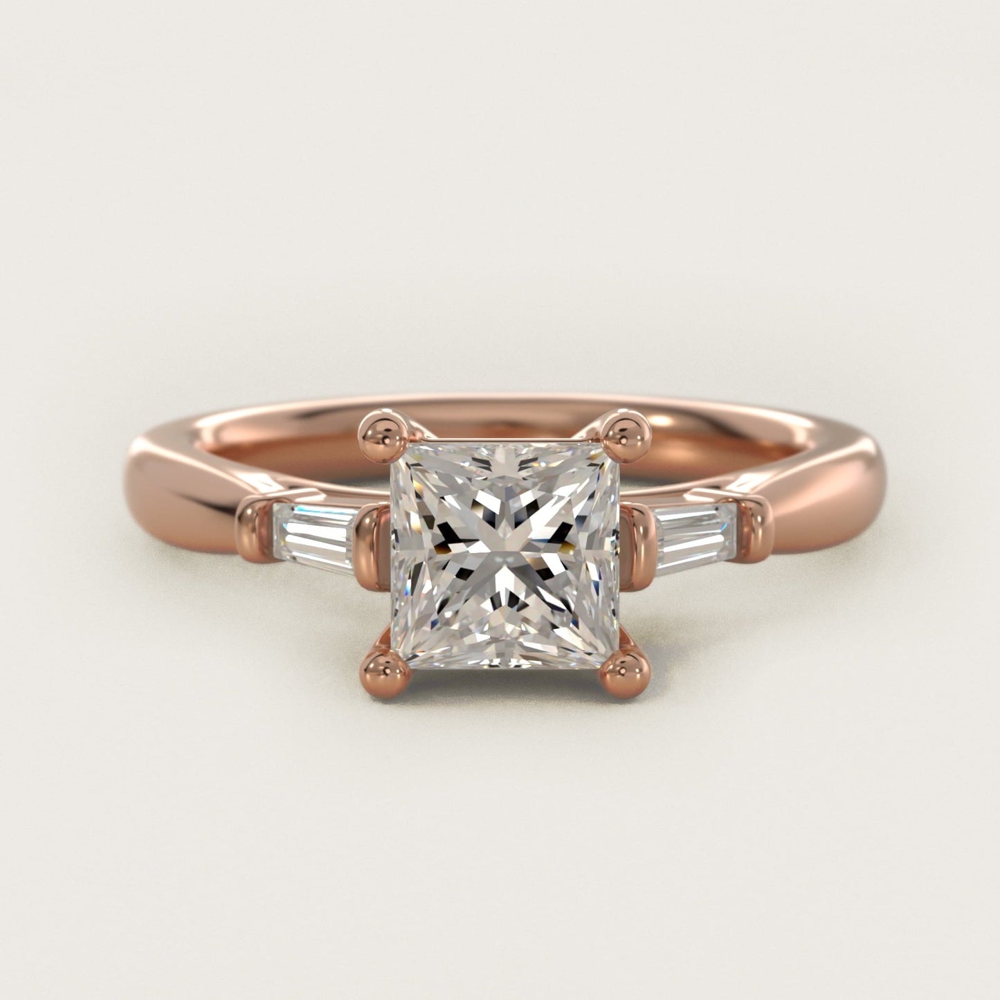 Tapered Baguette Diamond Engagement Ring in 18k Rose Gold (1/6 ct. tw.) - Princess Center