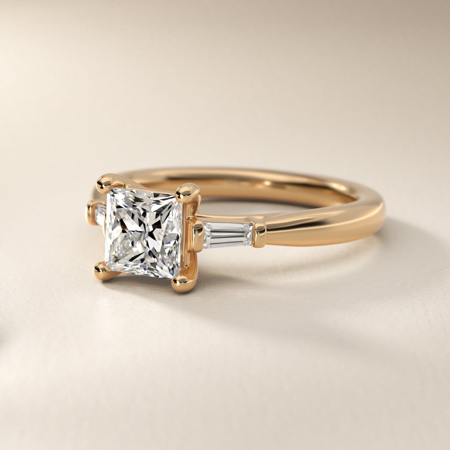 Tapered Baguette Diamond Engagement Ring in 14k Yellow Gold (1/6 ct. tw.) - Princess Center
