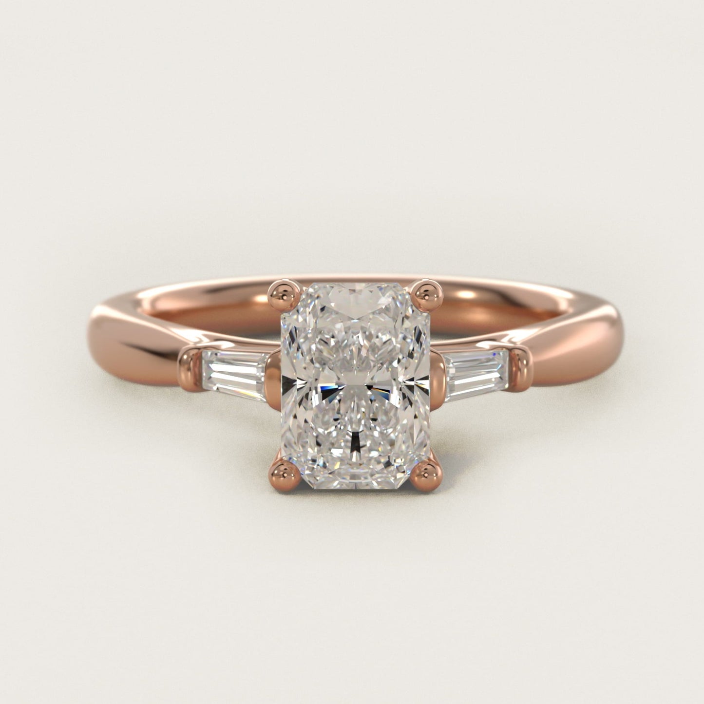 Tapered Baguette Diamond Engagement Ring in 18k Rose Gold (1/6 ct. tw.) - Radiant Center