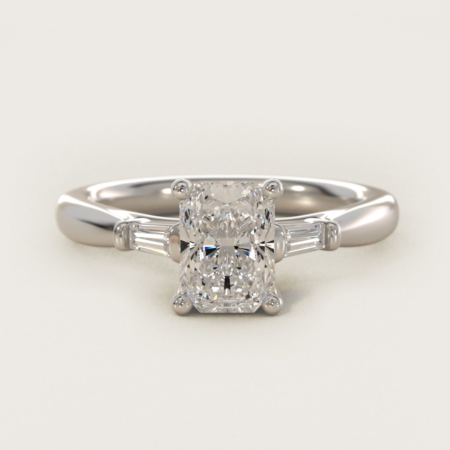 Tapered Baguette Diamond Engagement Ring in 18k White Gold (1/6 ct. tw.) - Radiant Center