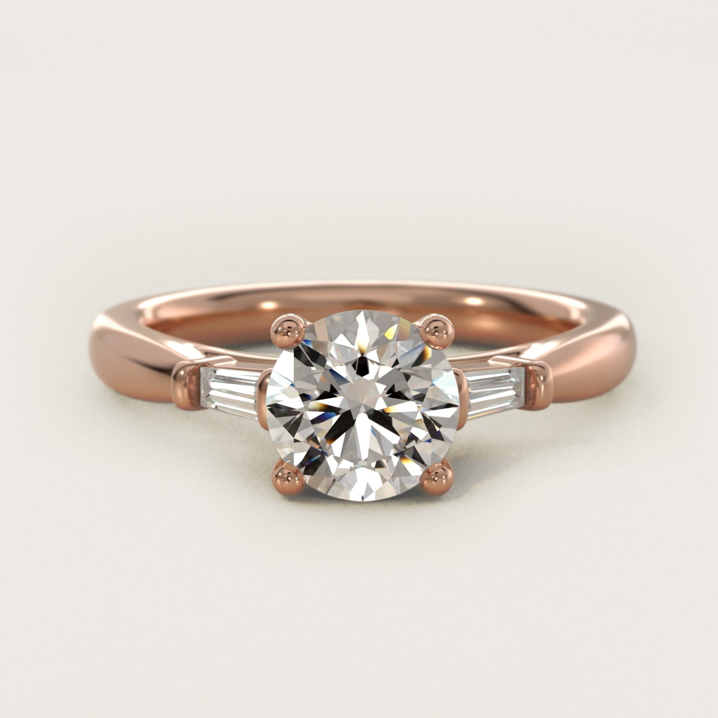 Tapered Baguette Diamond Engagement Ring in 14k Rose Gold (1/6 ct. tw.) - Round Center