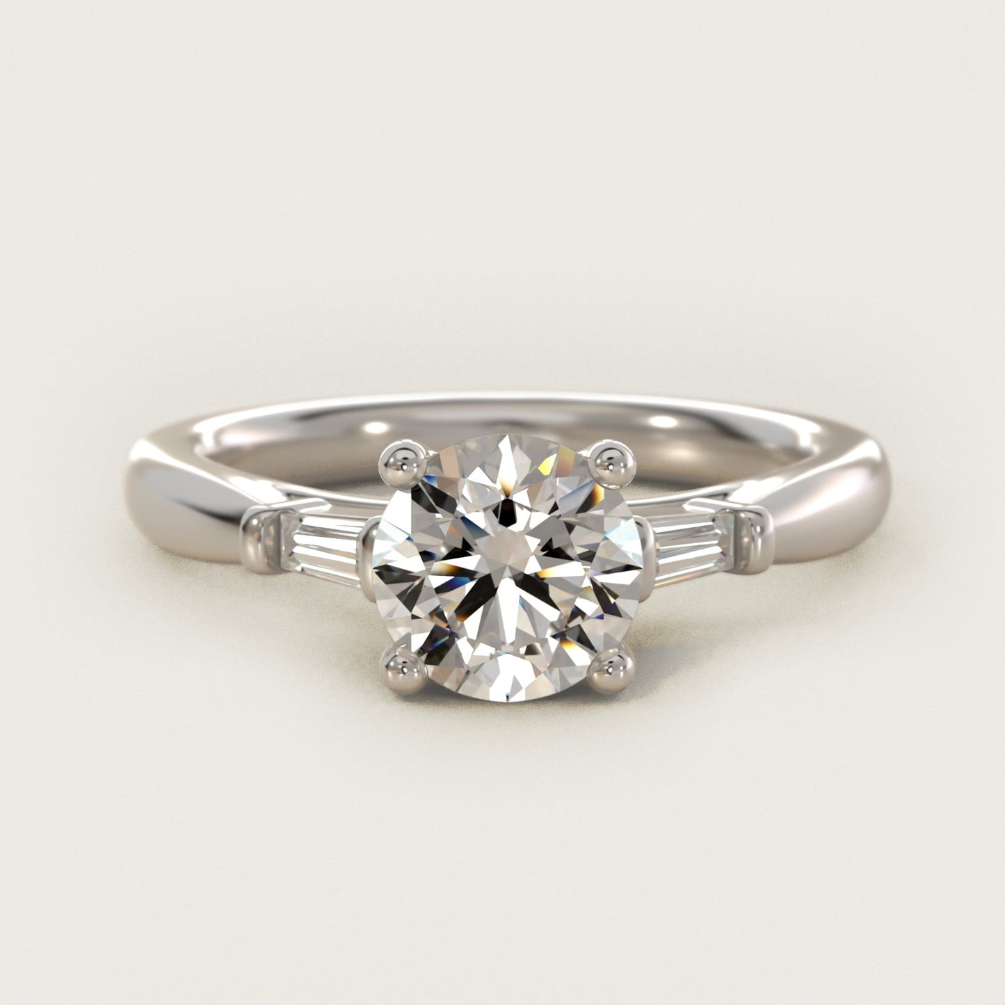 Tapered Baguette Diamond Engagement Ring in 14k White Gold (1/6 ct. tw.) - Round Center