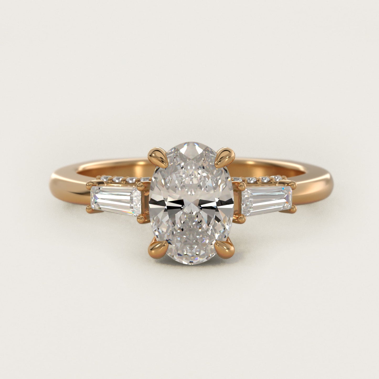 Tapered Baguette Three Stone Engagement Ring in 14K Yellow Gold (0.24 ct. tw.) By Bella Vaughan - Oval Center