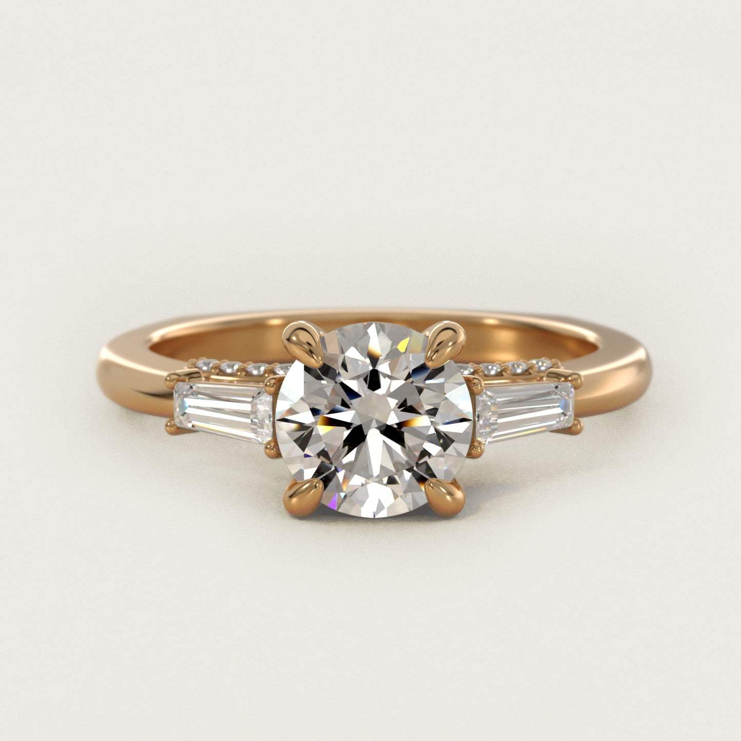 Tapered Baguette Three Stone Engagement Ring in 18k Yellow Gold (0.24 ct. tw.) By Bella Vaughan - Round Center