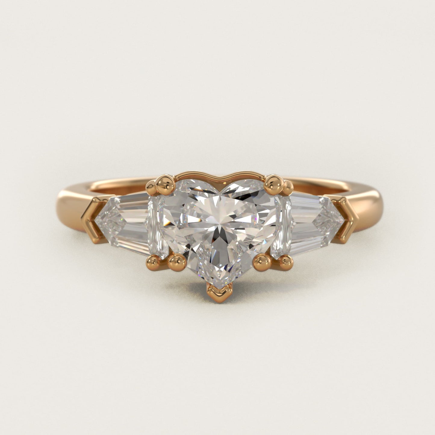 Tapered Bullet Diamond Engagement Ring in 18k Yellow Gold - Heart Center