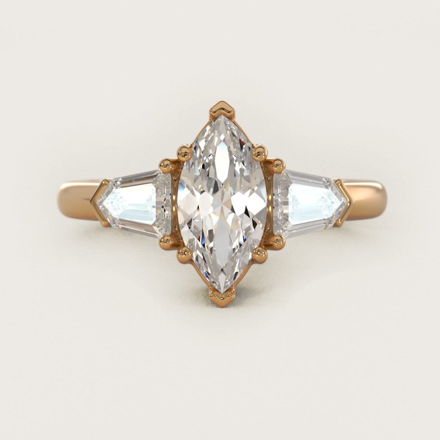 Tapered Bullet Diamond Engagement Ring in 18k Yellow Gold - Marquise Center