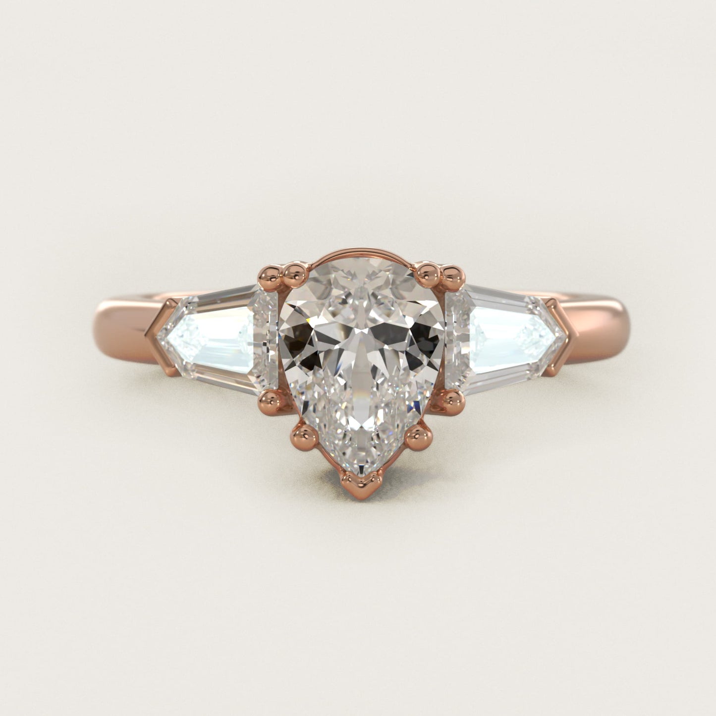 Tapered Bullet Diamond Engagement Ring in 14k Rose Gold - Pear Center