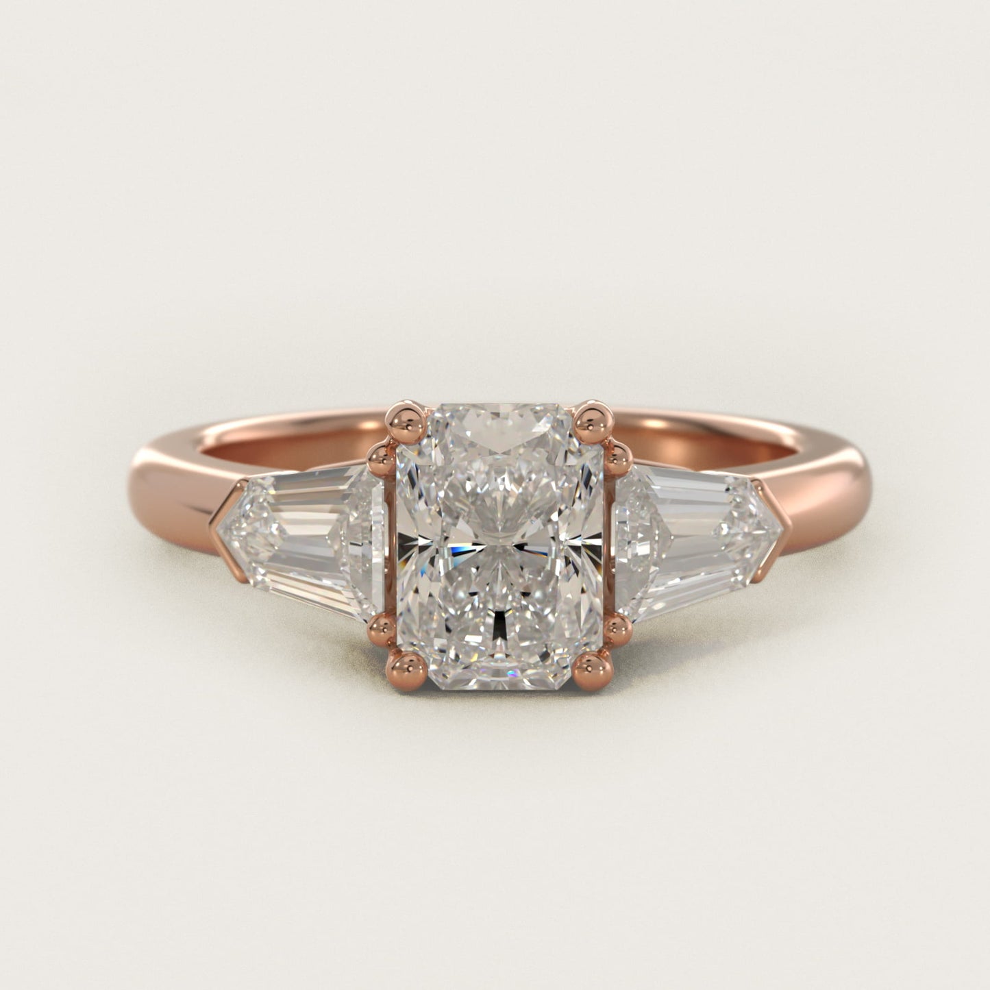Tapered Bullet Diamond Engagement Ring in 14k Rose Gold - Radiant Center