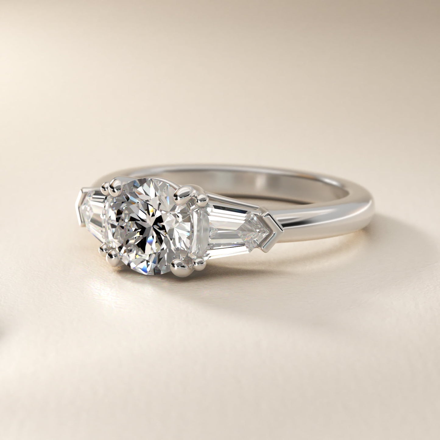 Tapered Bullet Diamond Engagement Ring in 14k White Gold - Round Center