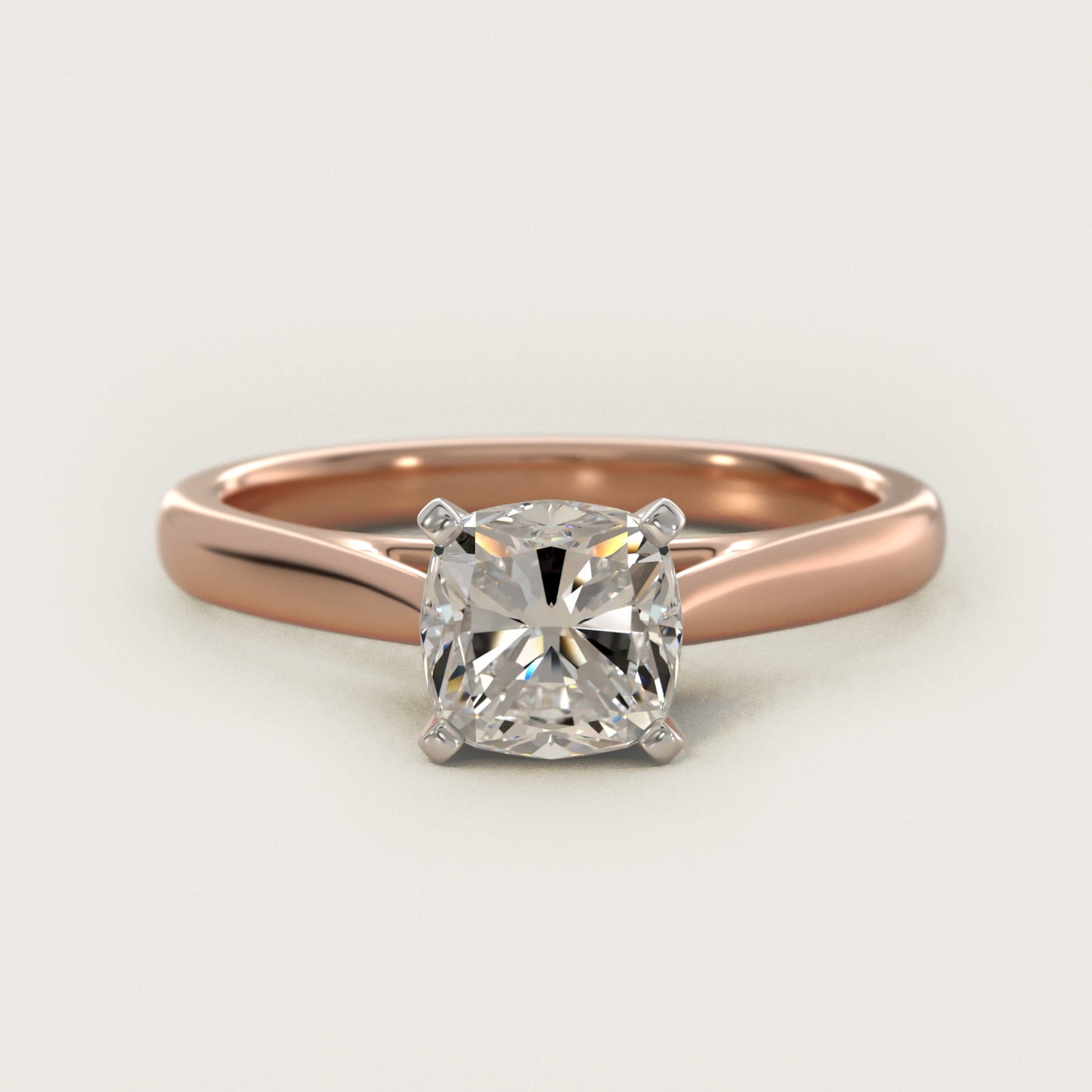 Tapered Cathedral Solitaire Engagement Ring in 14k Rose Gold - Cushion Center