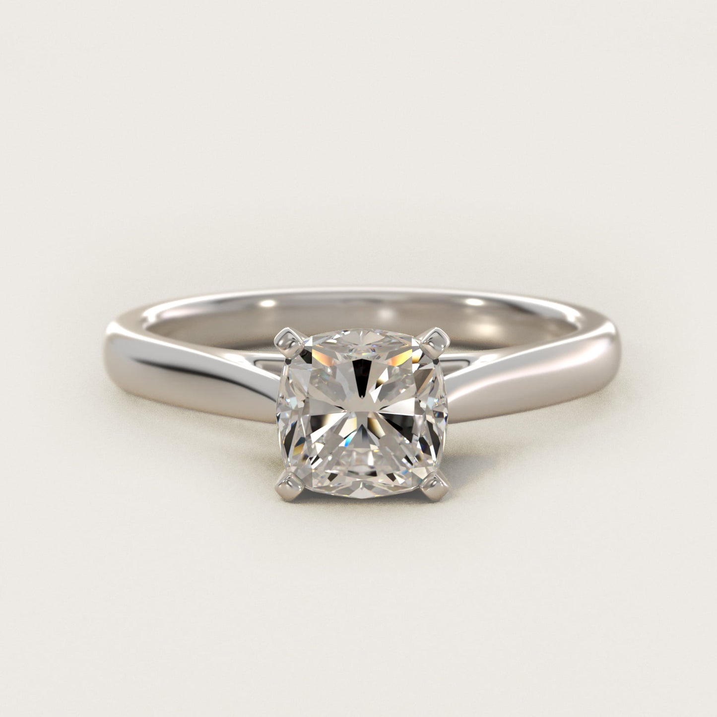 Tapered Cathedral Solitaire Engagement Ring in 14k White Gold - Cushion Center