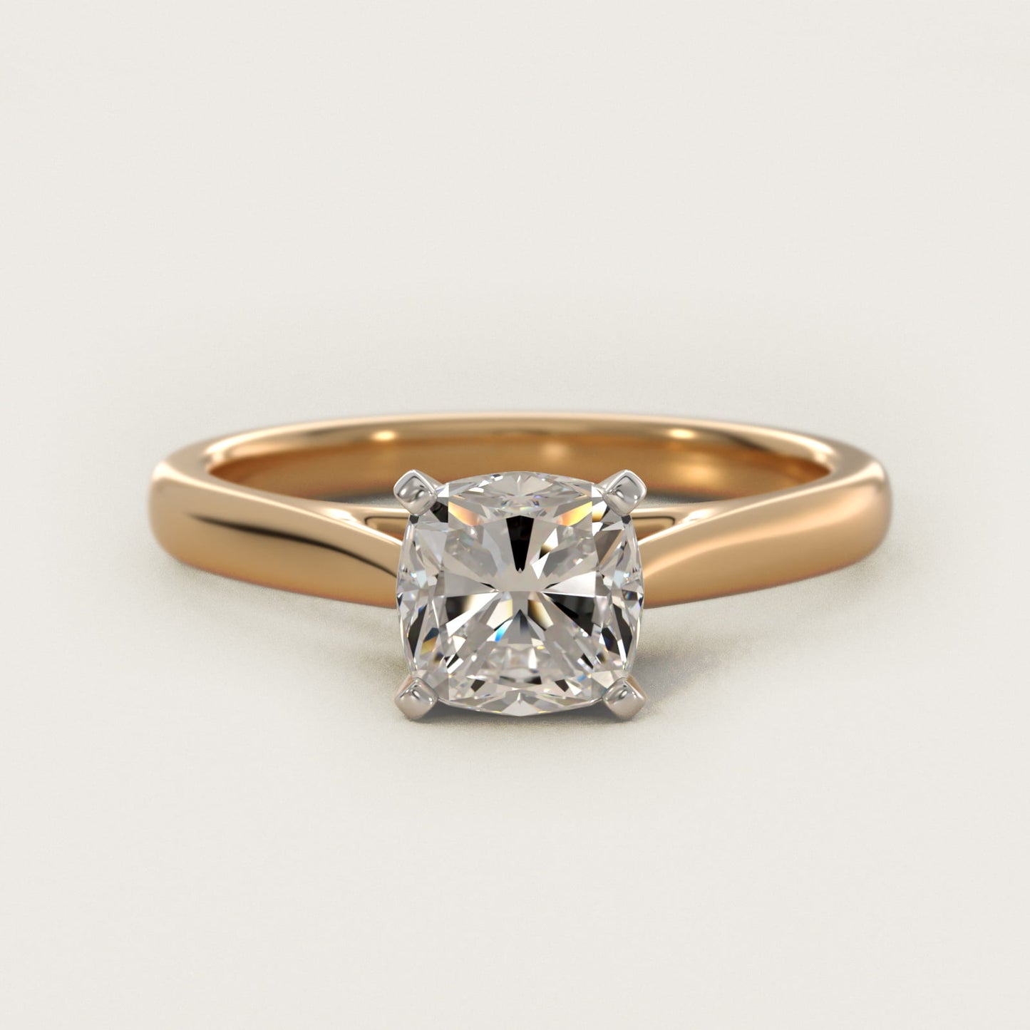 Tapered Cathedral Solitaire Engagement Ring in 14K Yellow Gold - Cushion Center