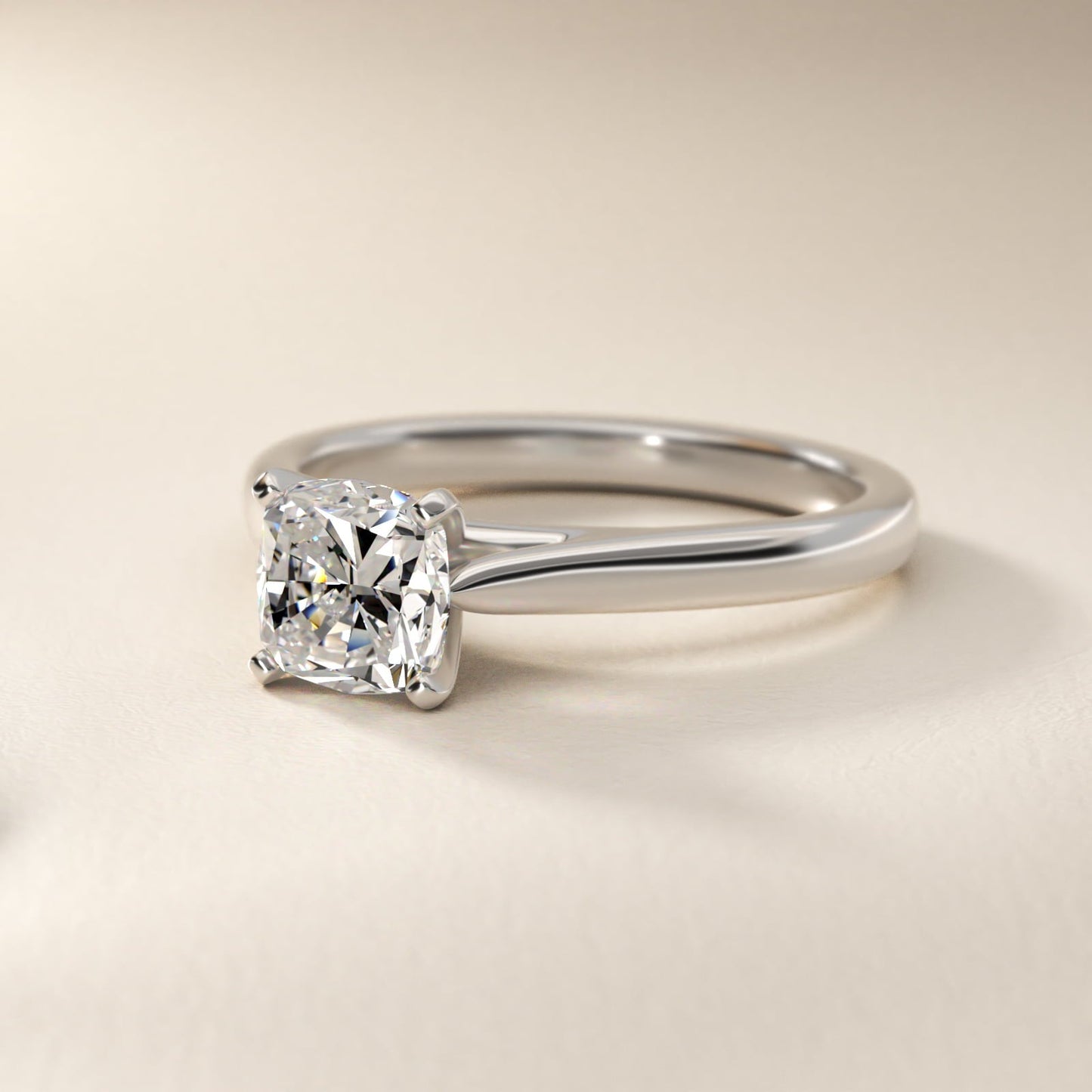 Tapered Cathedral Solitaire Engagement Ring in Platinum - Cushion Center