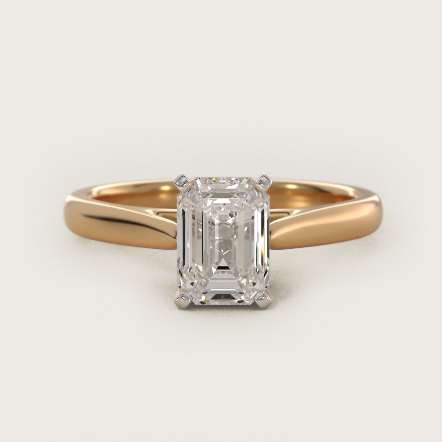 Tapered Cathedral Solitaire Engagement Ring in 18k Yellow Gold - Emerald Center