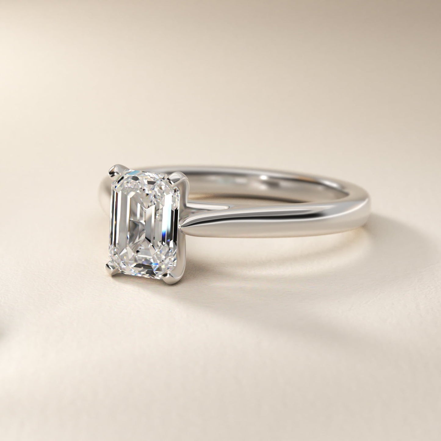 Tapered Cathedral Solitaire Engagement Ring in Platinum - Emerald Center