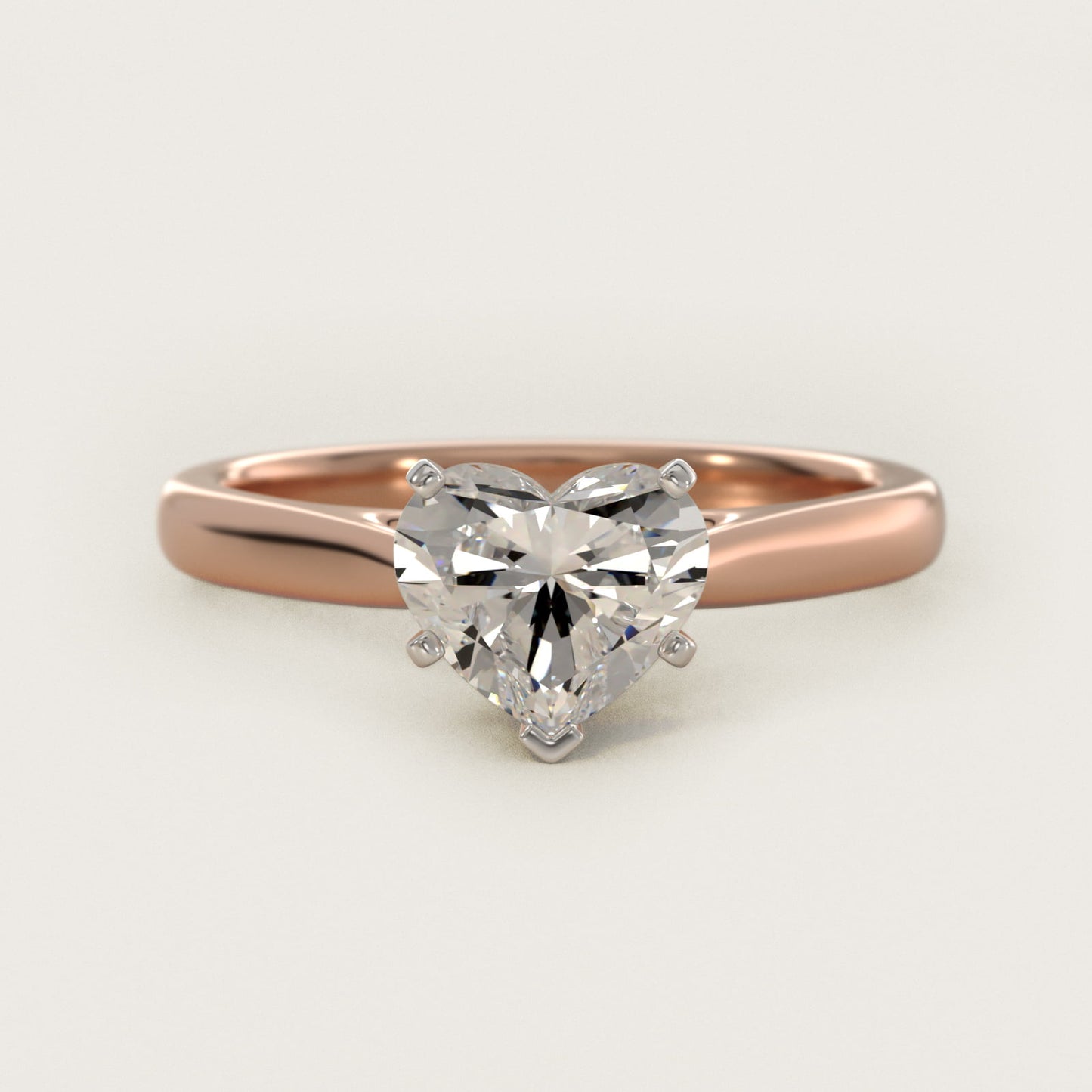 Tapered Cathedral Solitaire Engagement Ring in 14k Rose Gold - Heart Center