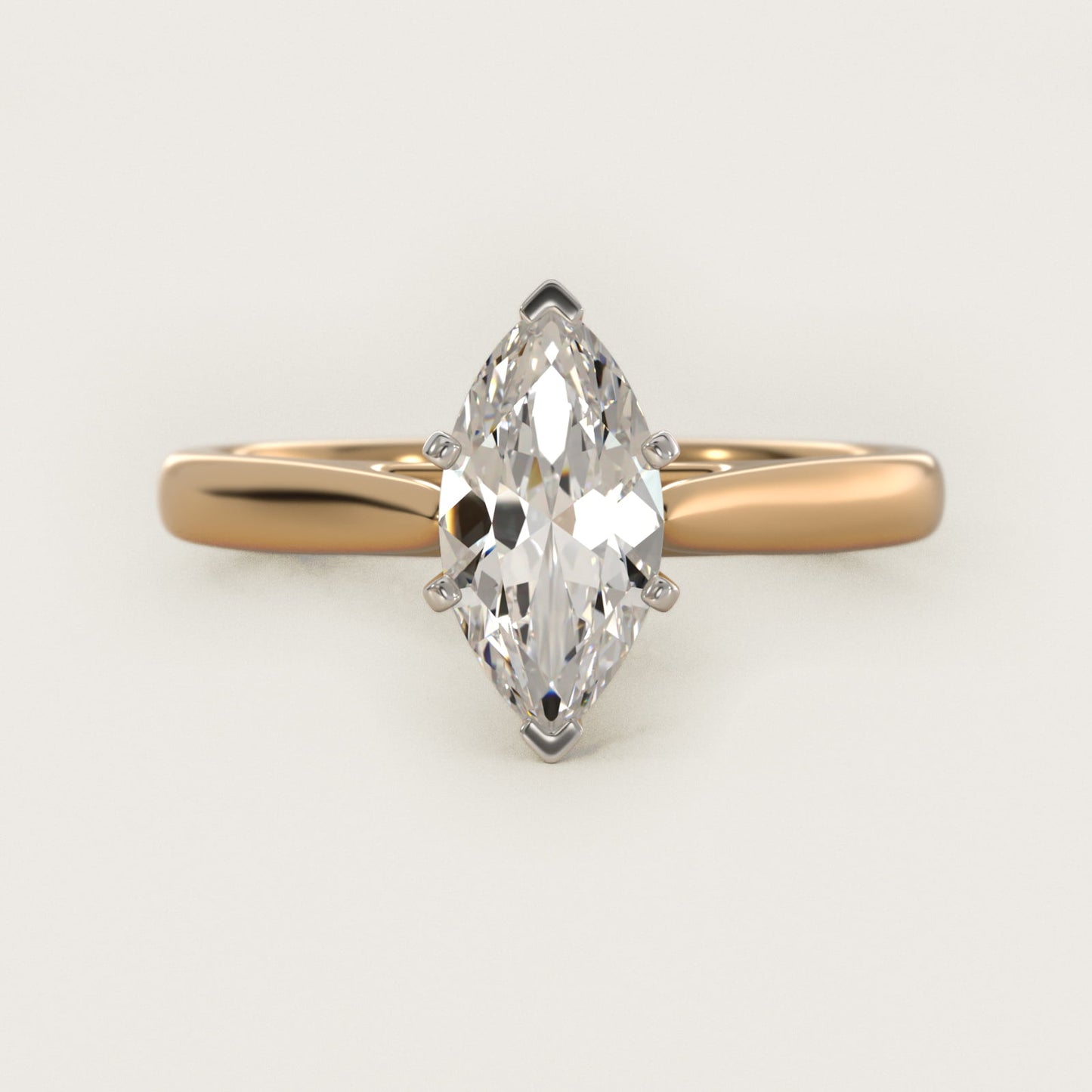 Tapered Cathedral Solitaire Engagement Ring in 14K Yellow Gold - Marquise Center