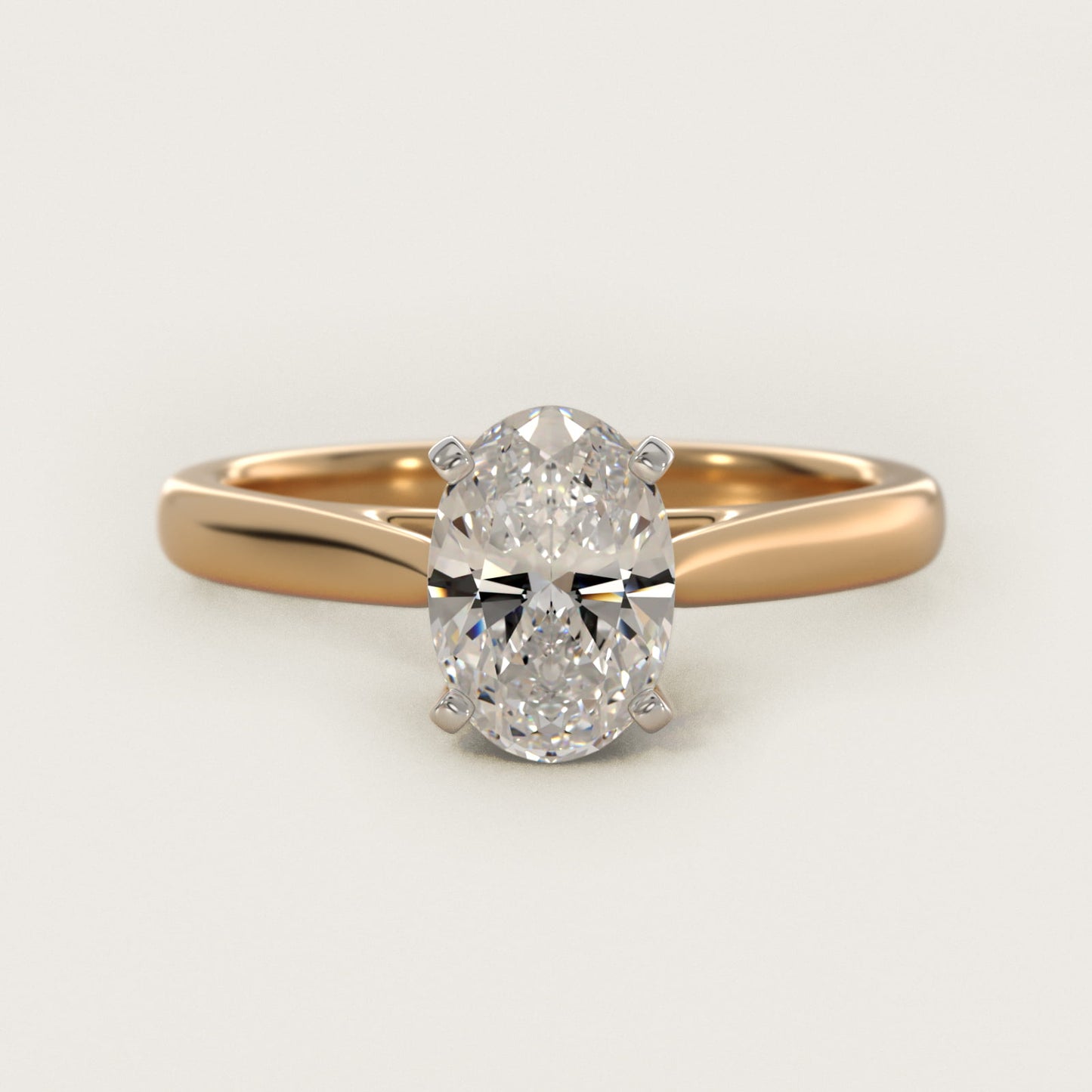 Tapered Cathedral Solitaire Engagement Ring in 14K Yellow Gold - Oval Center