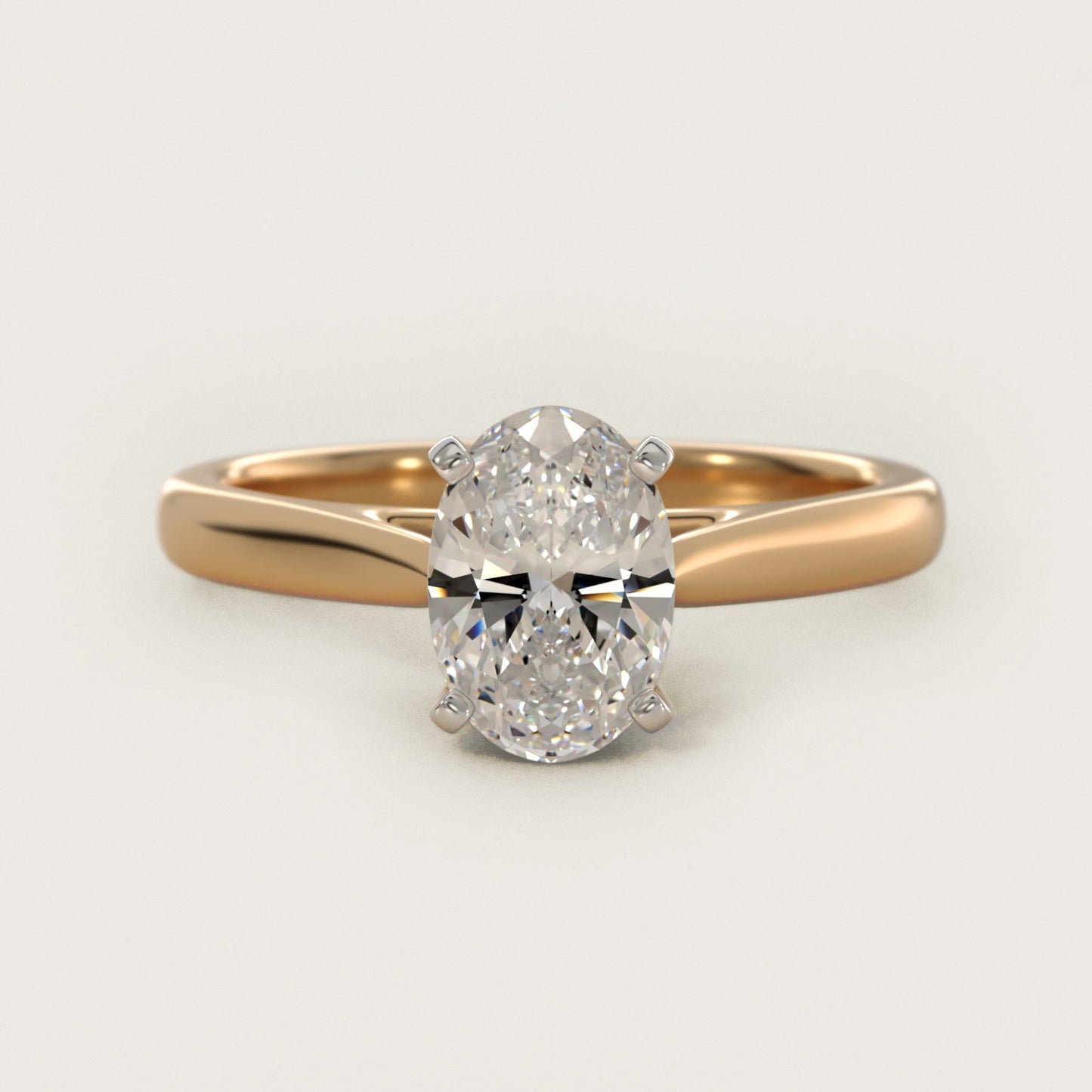 Tapered Cathedral Solitaire Engagement Ring in 18k Yellow Gold - Oval Center