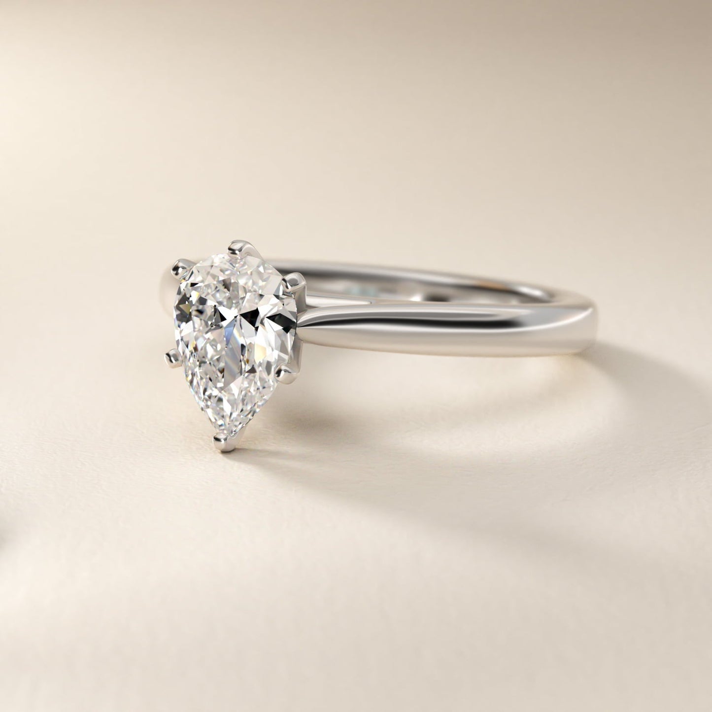 Tapered Cathedral Solitaire Engagement Ring in Platinum - Pear Center