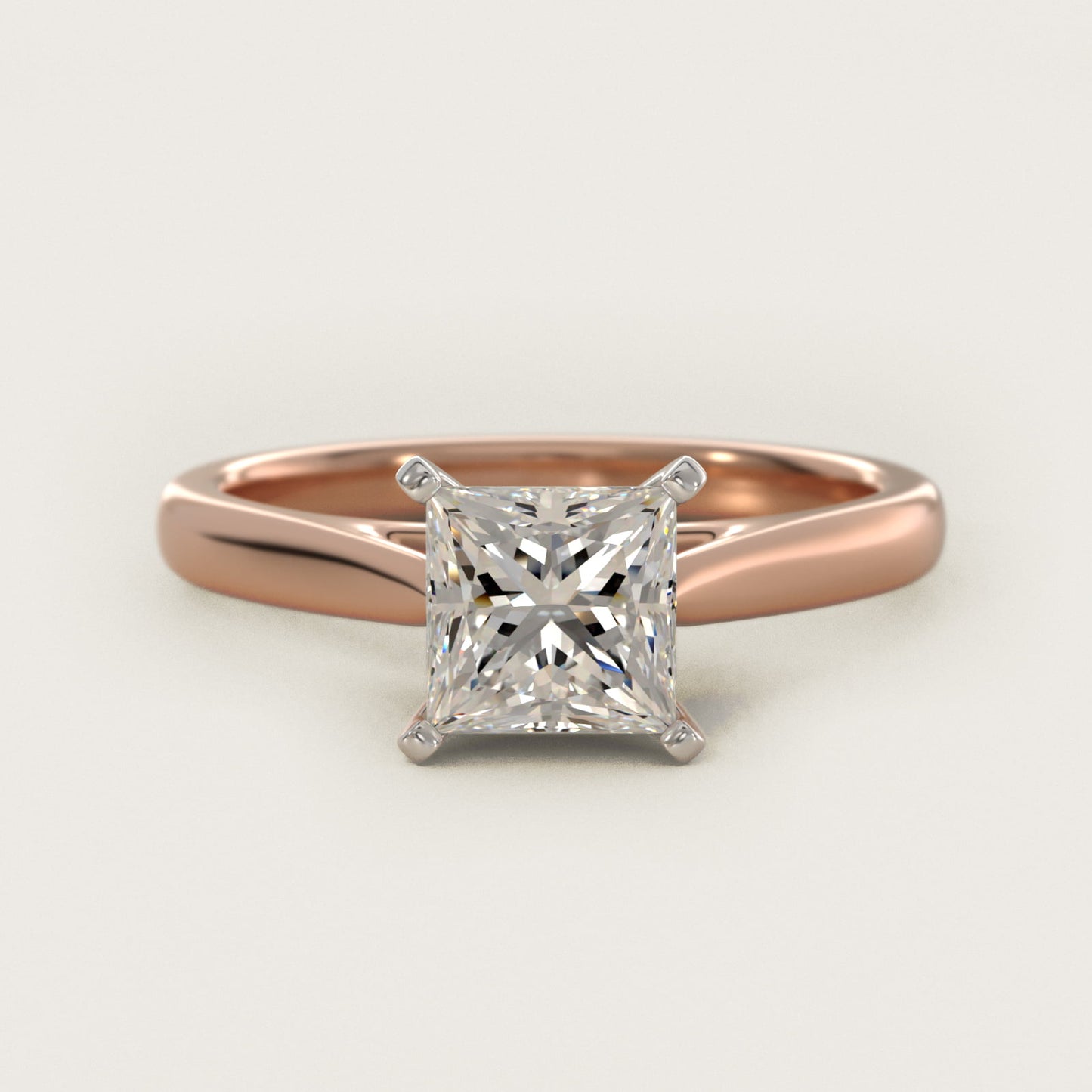 Tapered Cathedral Solitaire Engagement Ring in 14k Rose Gold - Princess Center