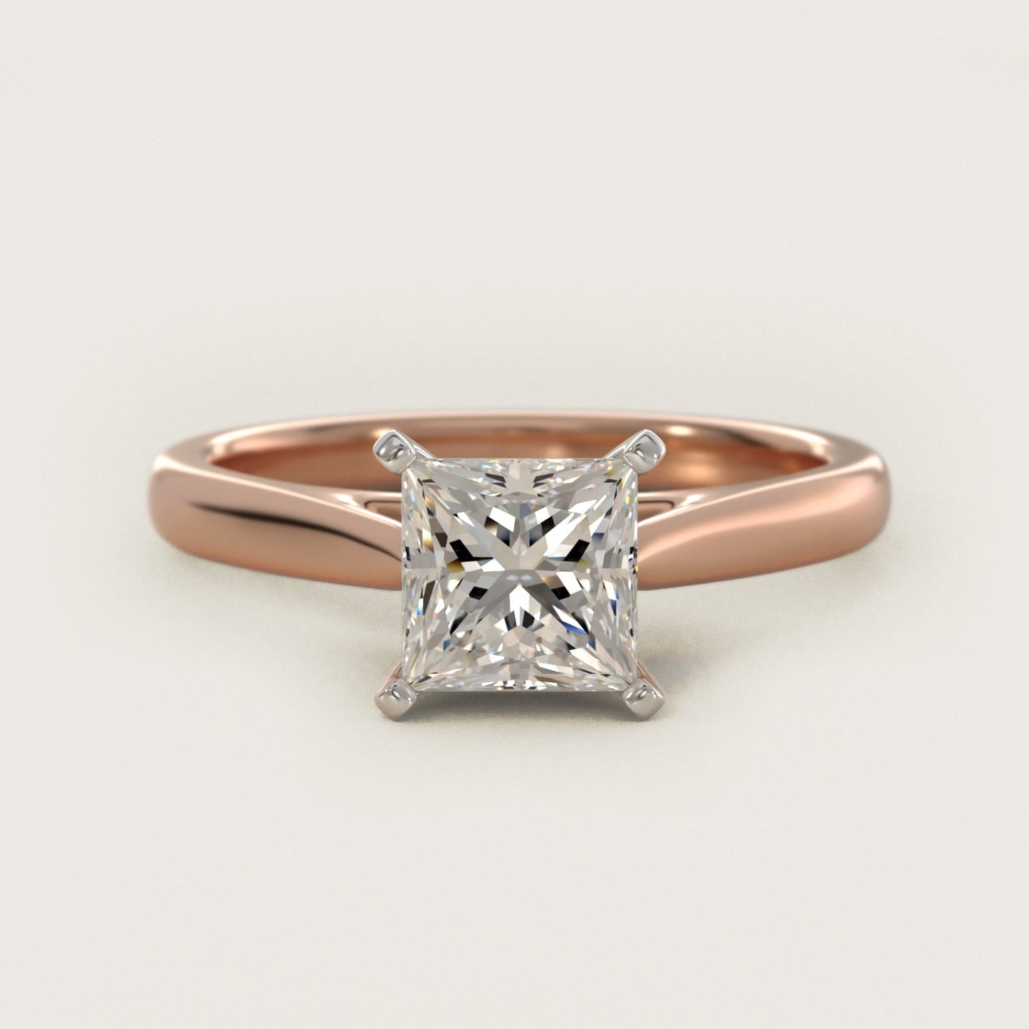 Tapered Cathedral Solitaire Engagement Ring in 18k Rose Gold - Princess Center